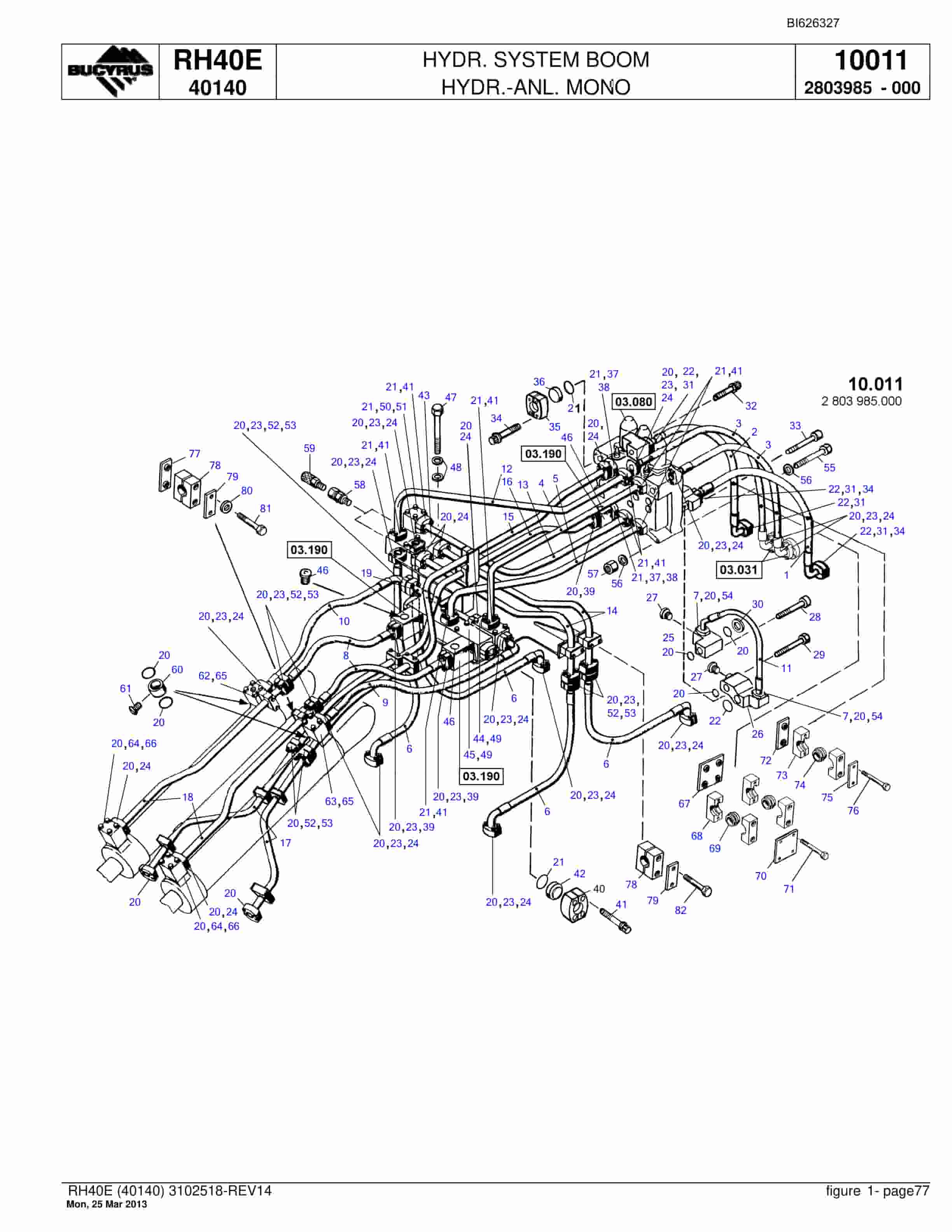 Bucyrus RH40E Hydraulic Excavator Parts Catalog BI626327-5