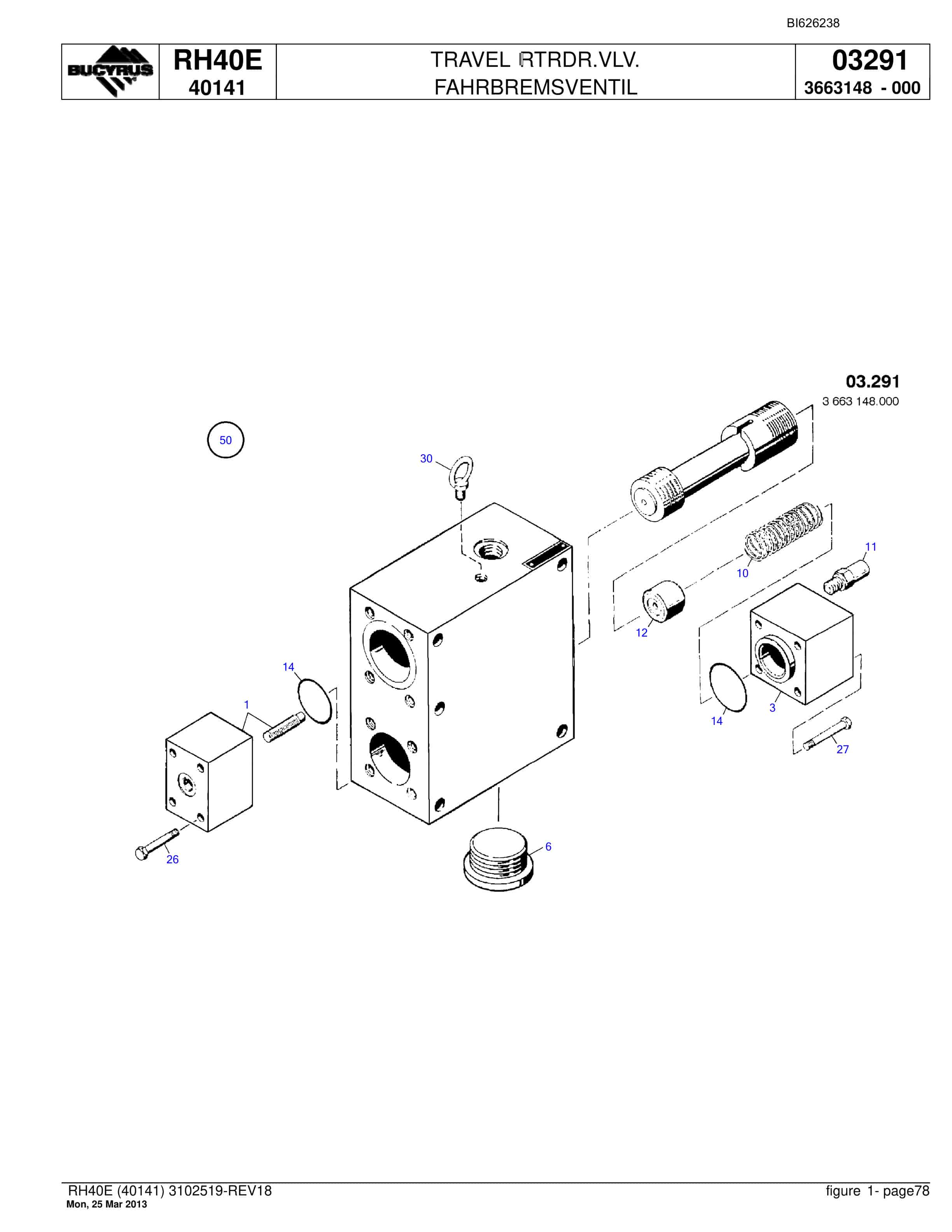 Bucyrus RH40E Hydraulic Excavator Parts Catalog BI626328-4