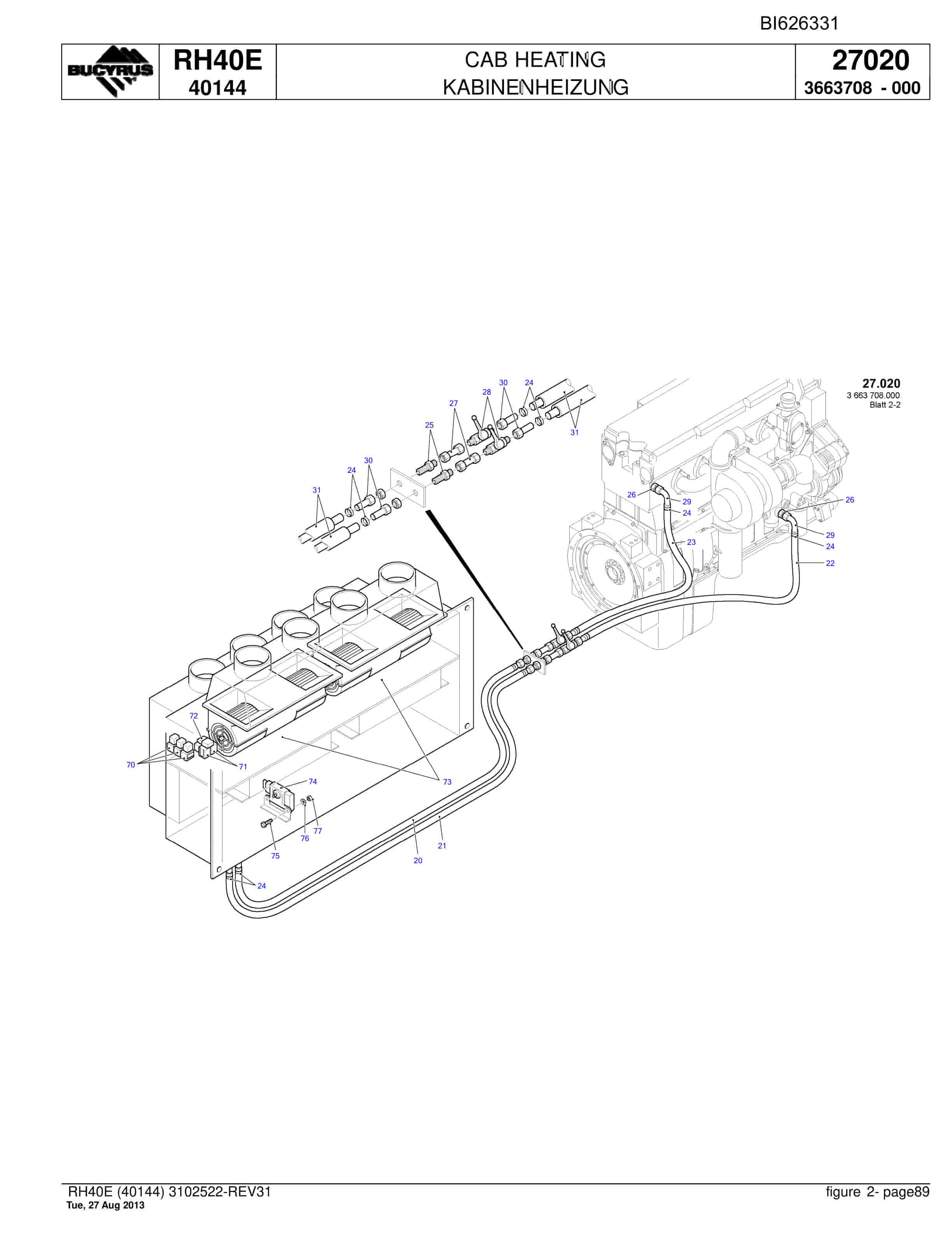 Bucyrus RH40E Hydraulic Excavator Parts Catalog BI626331-3