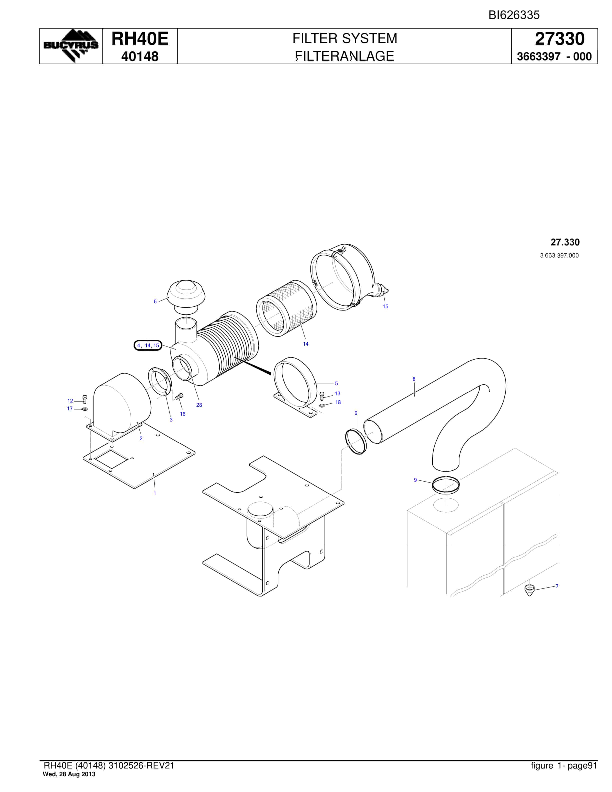 Bucyrus RH40E Hydraulic Excavator Parts Catalog BI626335-3