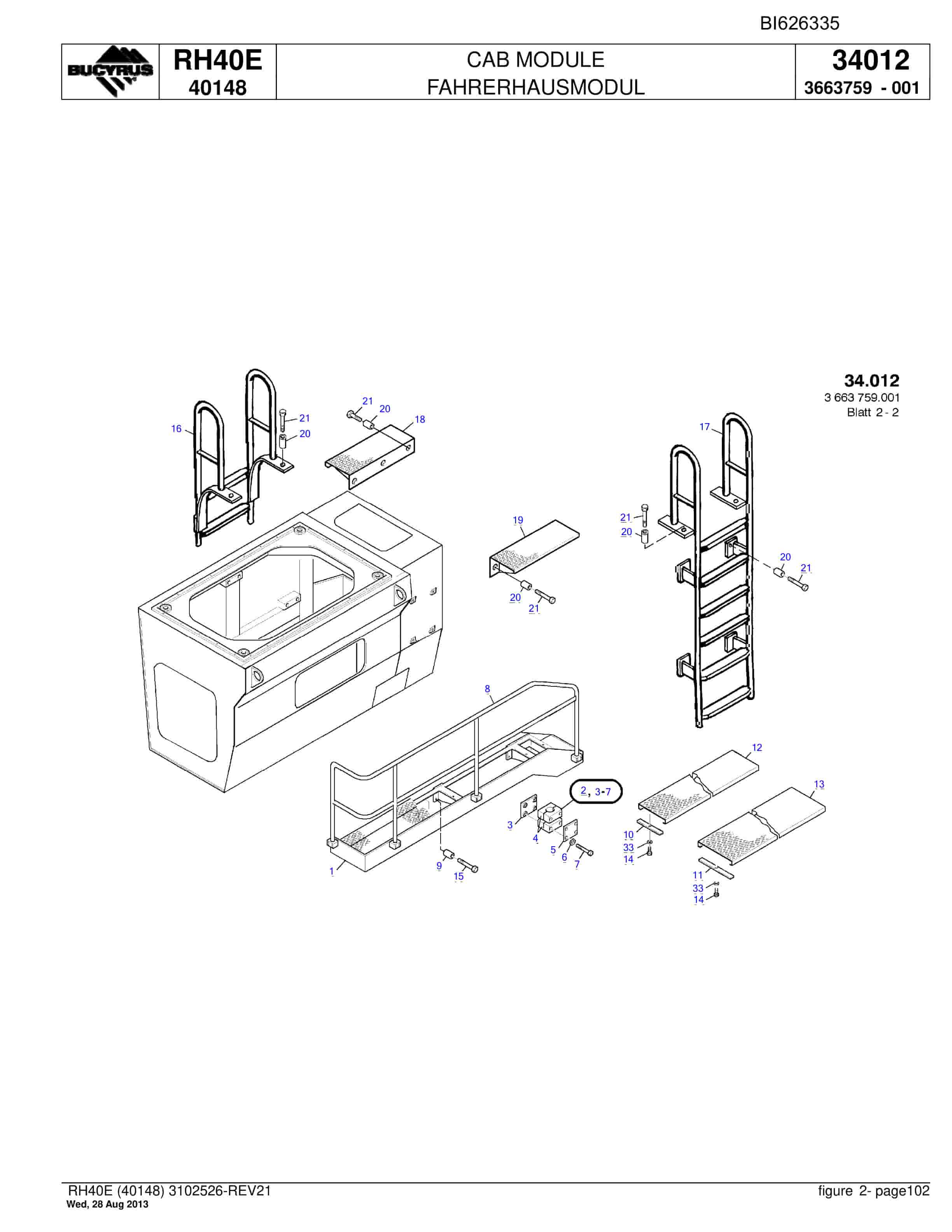 Bucyrus RH40E Hydraulic Excavator Parts Catalog BI626335-4