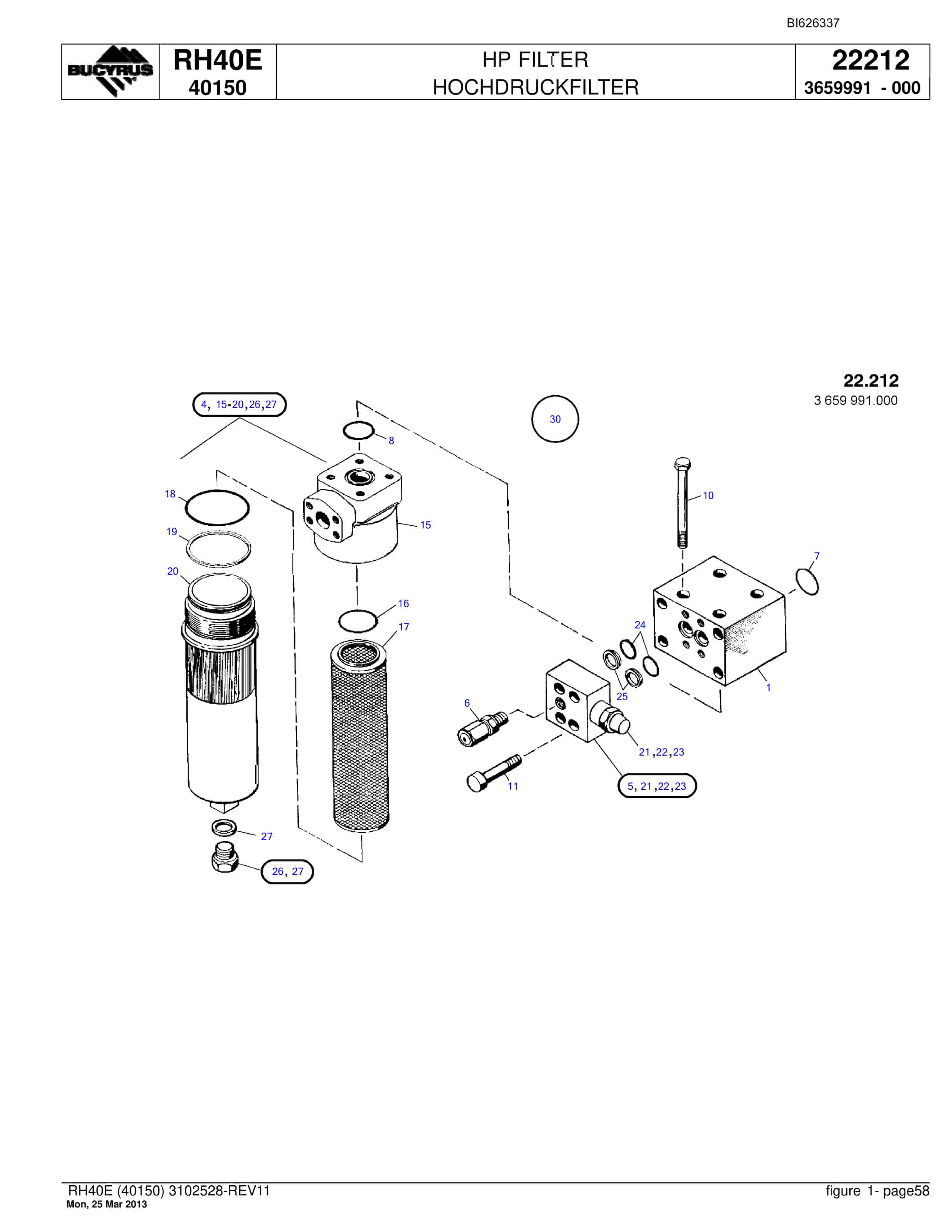 Bucyrus RH40E Hydraulic Excavator Parts Catalog BI626337-2