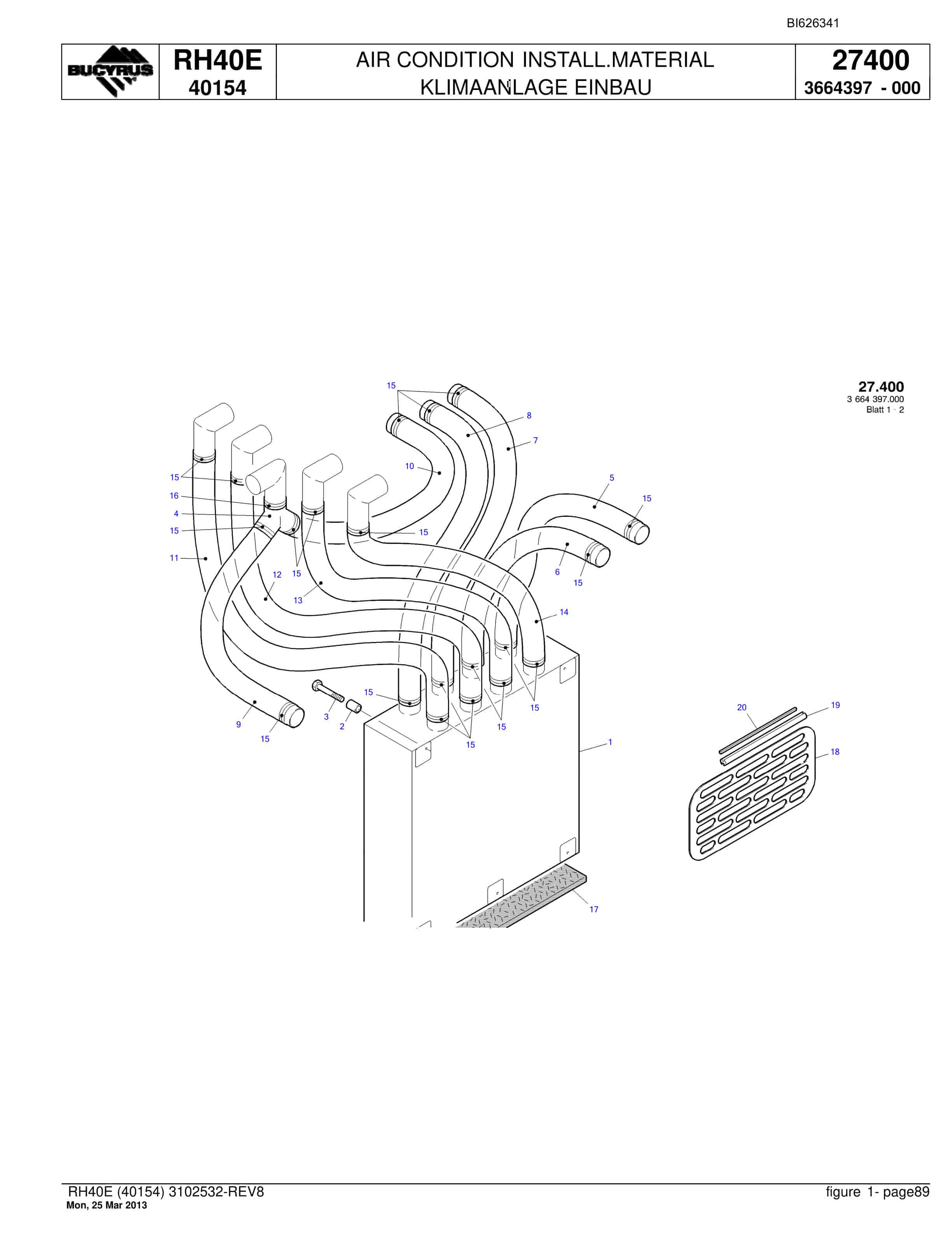 Bucyrus RH40E Hydraulic Excavator Parts Catalog BI626341-3