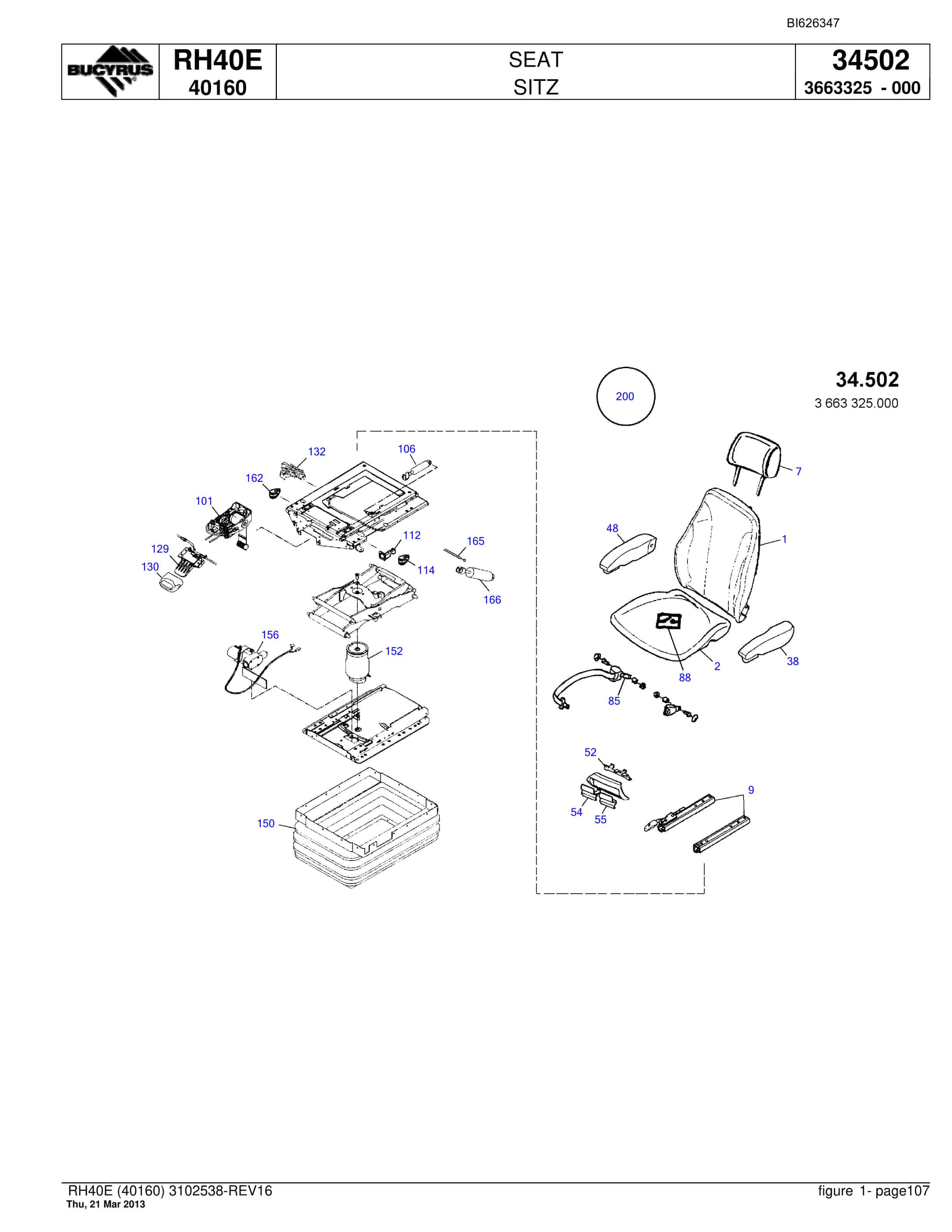Bucyrus RH40E Hydraulic Excavator Parts Catalog BI626347-5