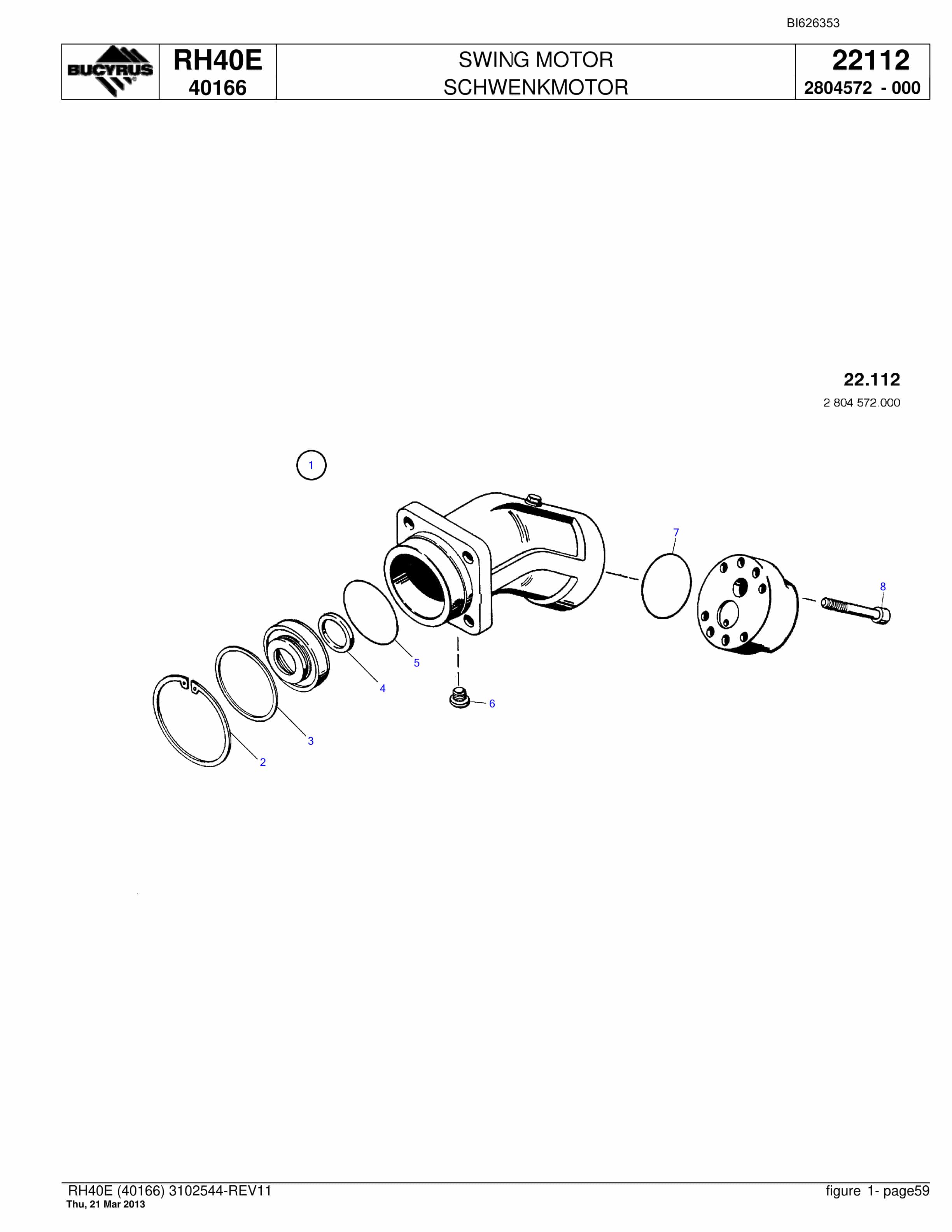 Bucyrus RH40E Hydraulic Excavator Parts Catalog BI626353-2