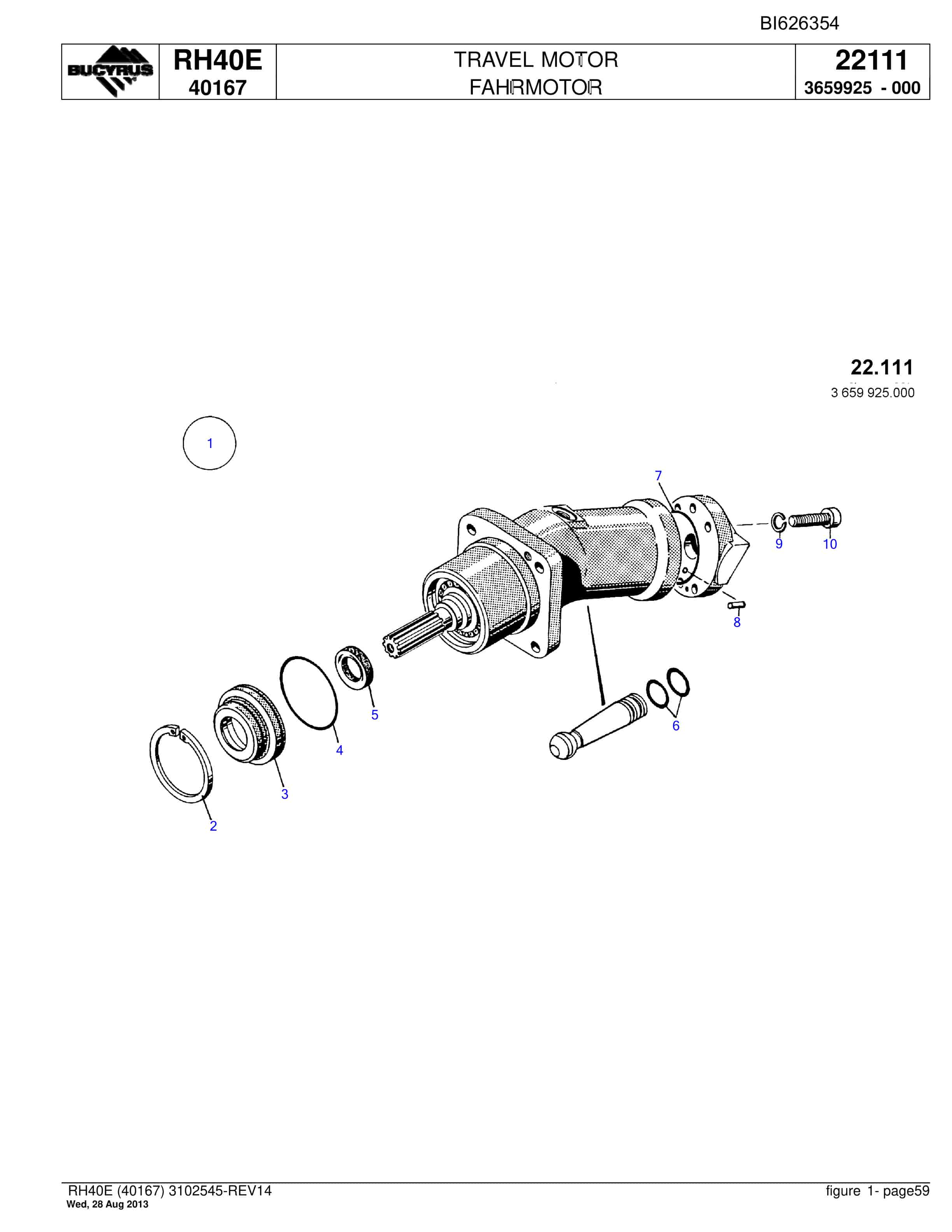 Bucyrus RH40E Hydraulic Excavator Parts Catalog BI626354-2