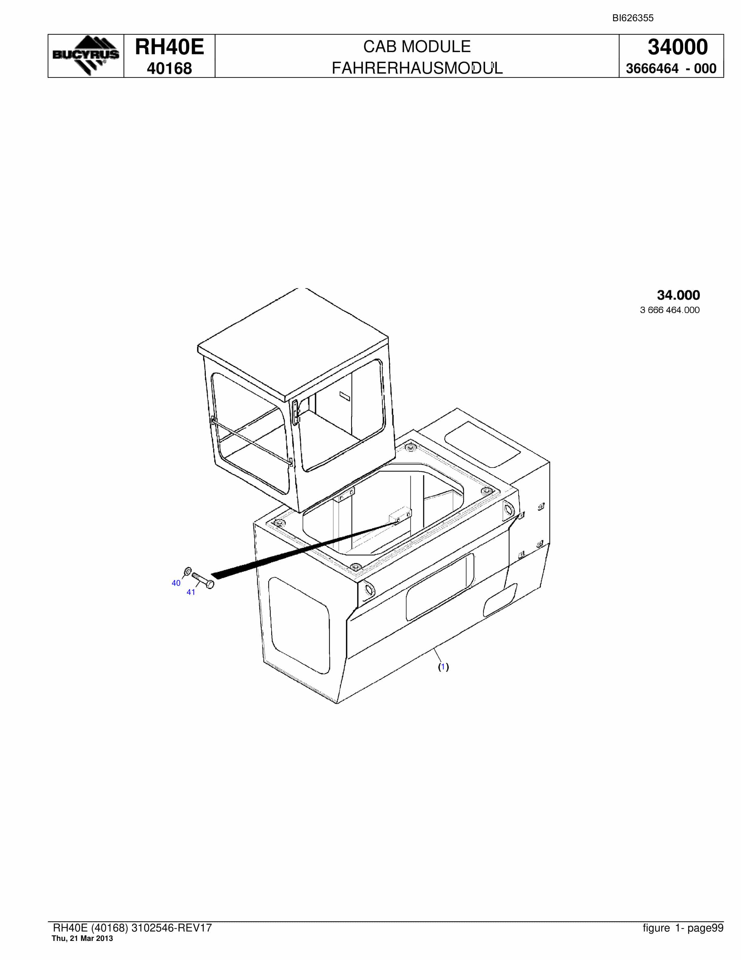 Bucyrus RH40E Hydraulic Excavator Parts Catalog BI626355-4