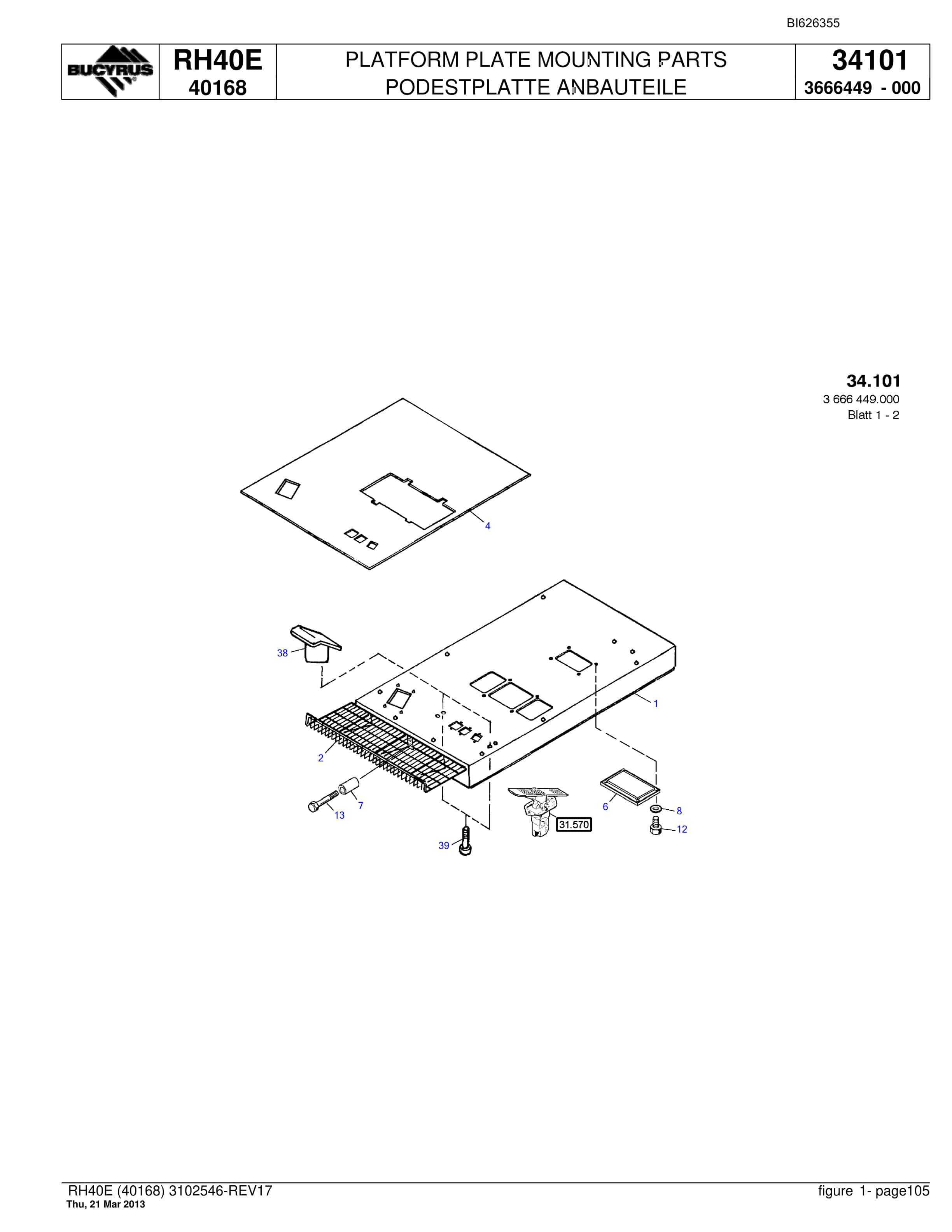Bucyrus RH40E Hydraulic Excavator Parts Catalog BI626355-5