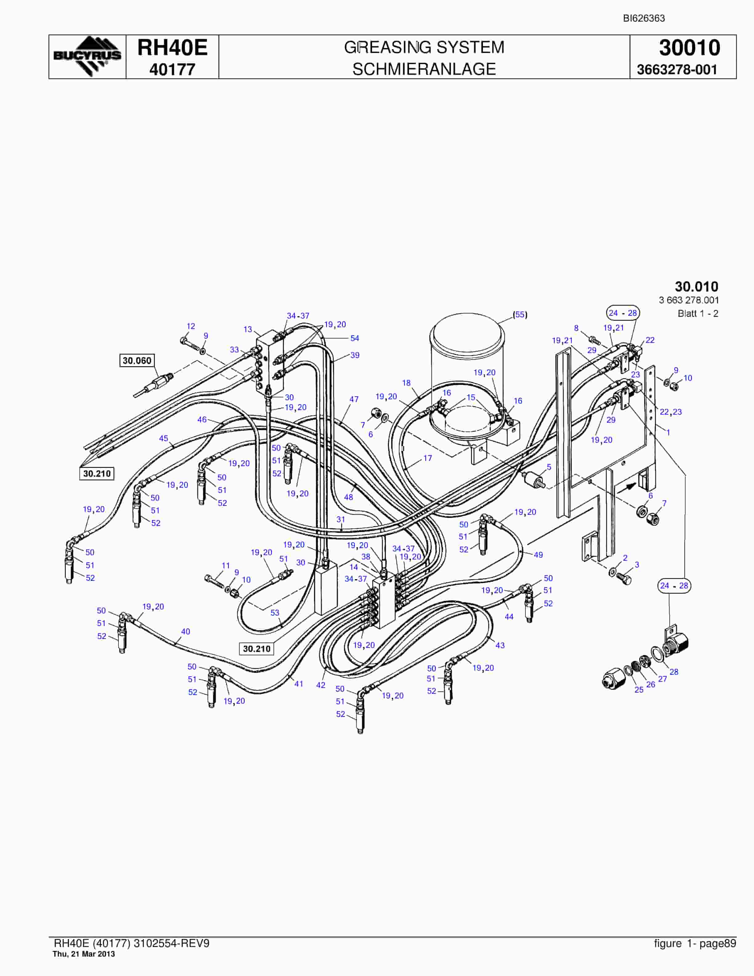 Bucyrus RH40E Hydraulic Excavator Parts Catalog BI626363-3
