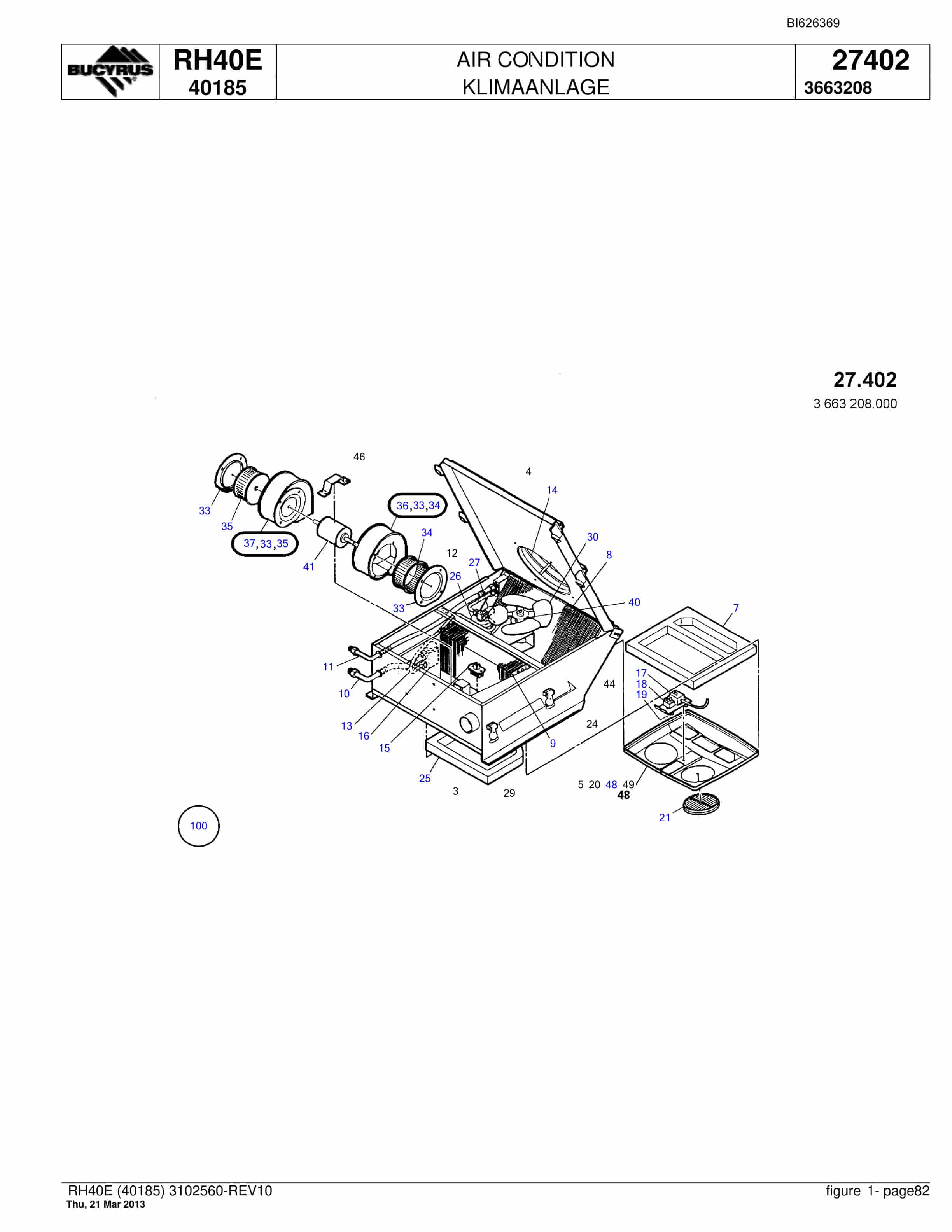 Bucyrus RH40E Hydraulic Excavator Parts Catalog BI626369-3
