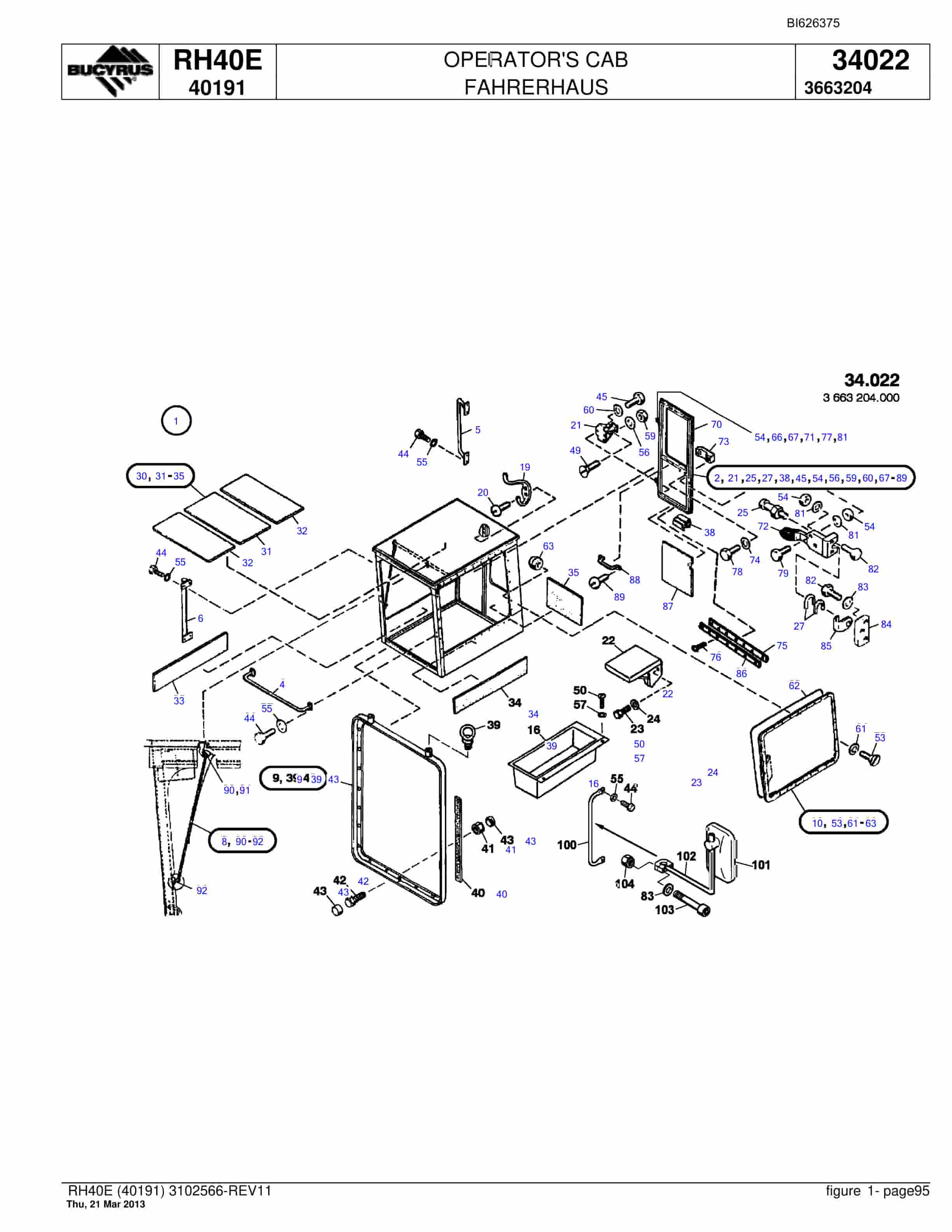 Bucyrus RH40E Hydraulic Excavator Parts Catalog BI626375-4