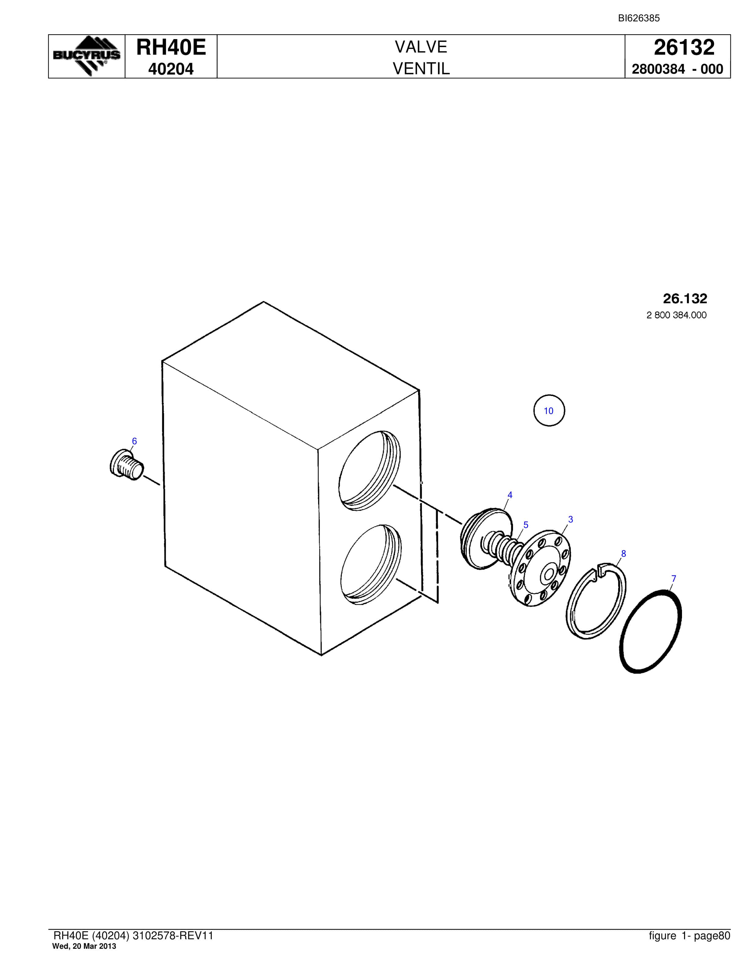 Bucyrus RH40E Hydraulic Excavator Parts Catalog BI626385-3