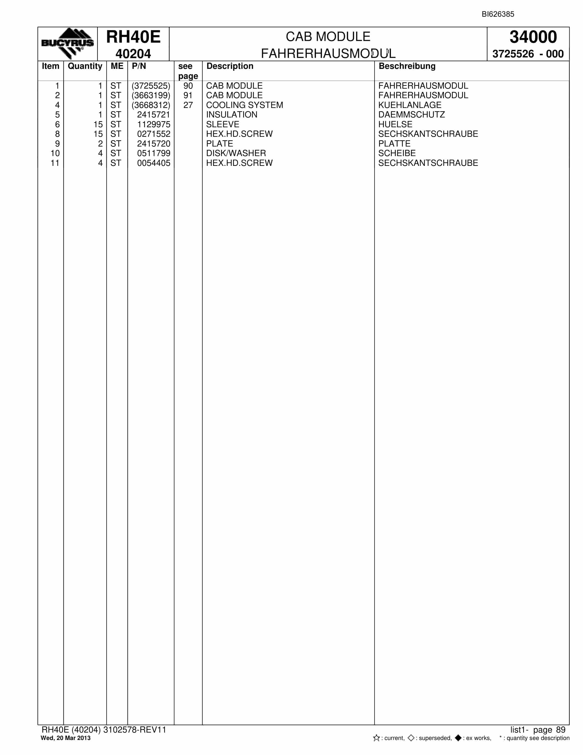Bucyrus RH40E Hydraulic Excavator Parts Catalog BI626385-4