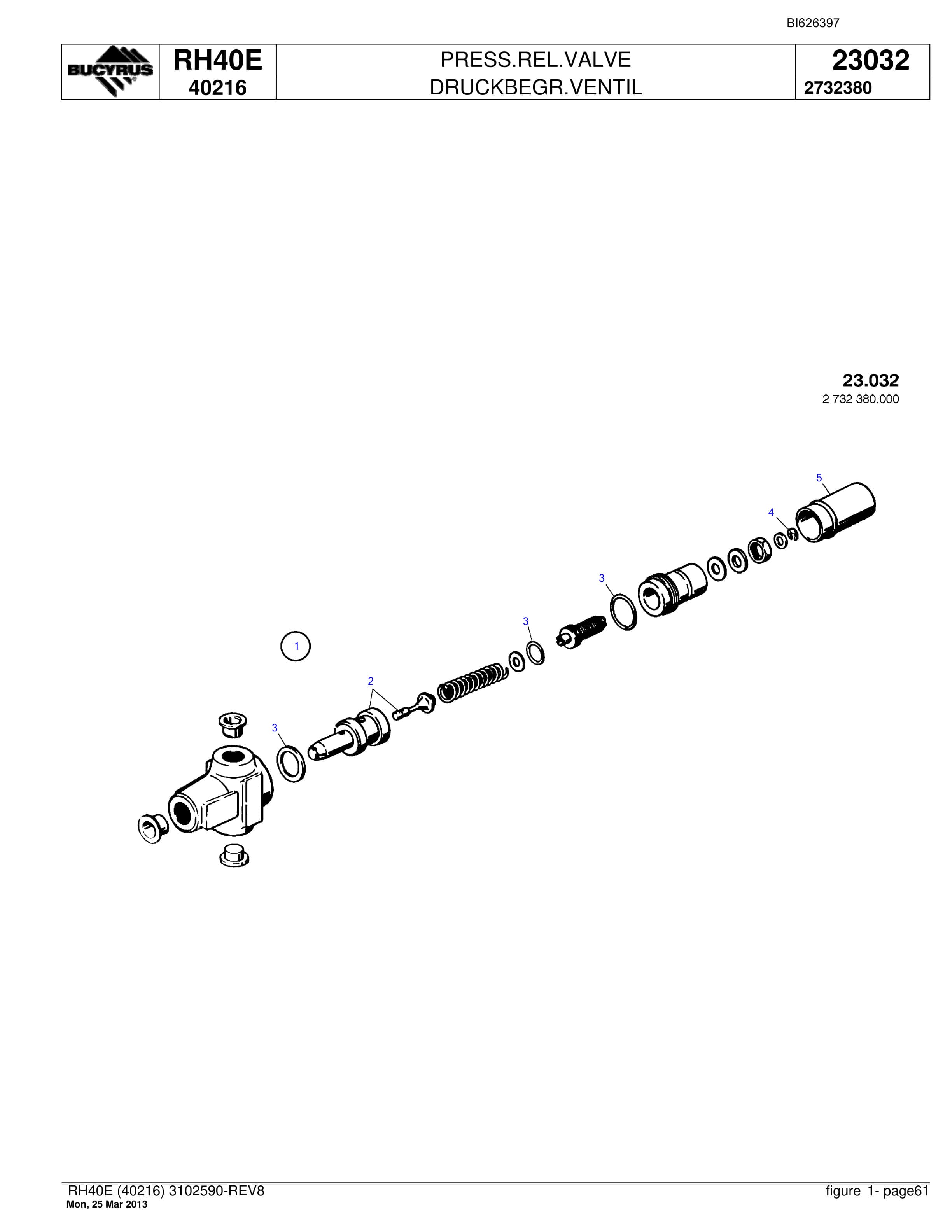 Bucyrus RH40E Hydraulic Excavator Parts Catalog BI626397-2