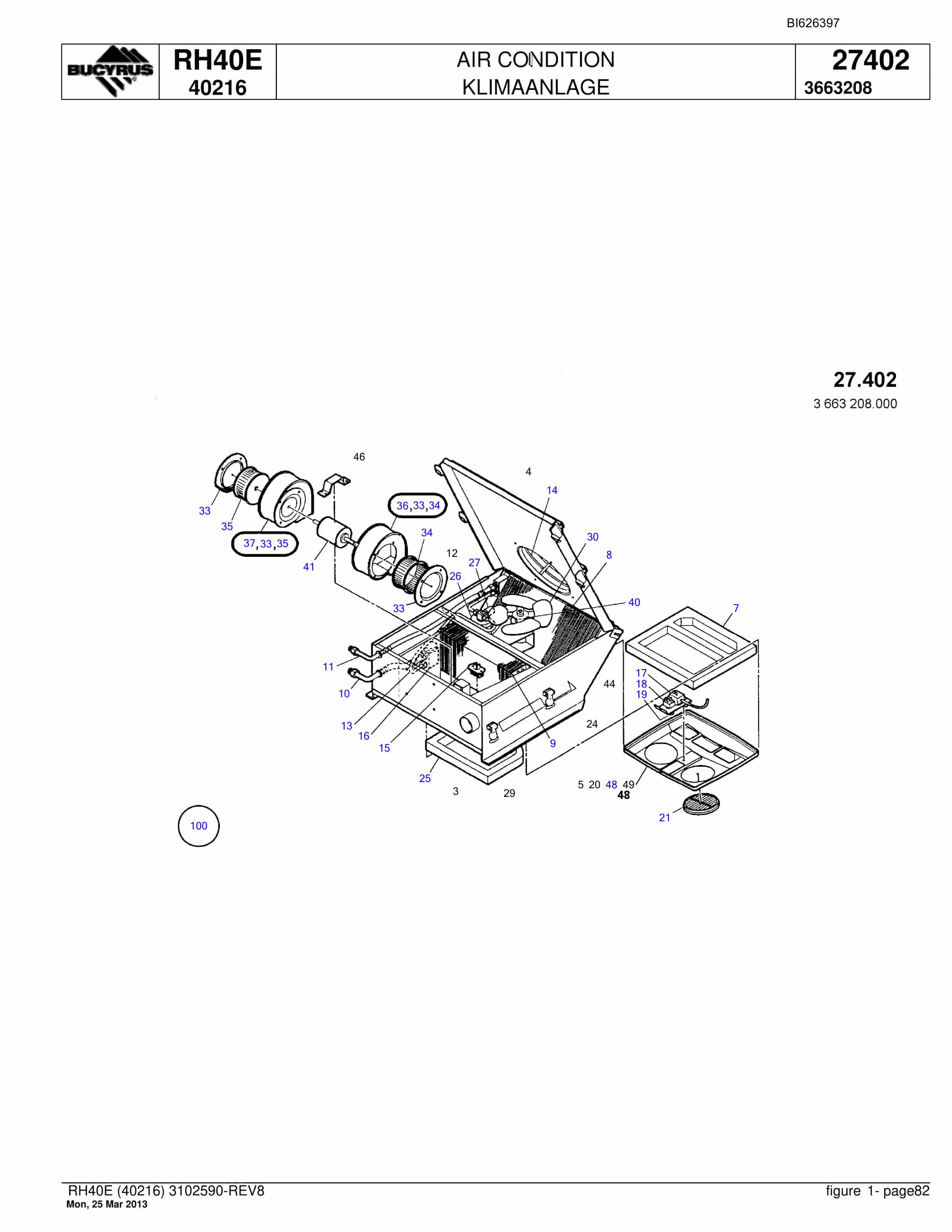 Bucyrus RH40E Hydraulic Excavator Parts Catalog BI626397-3