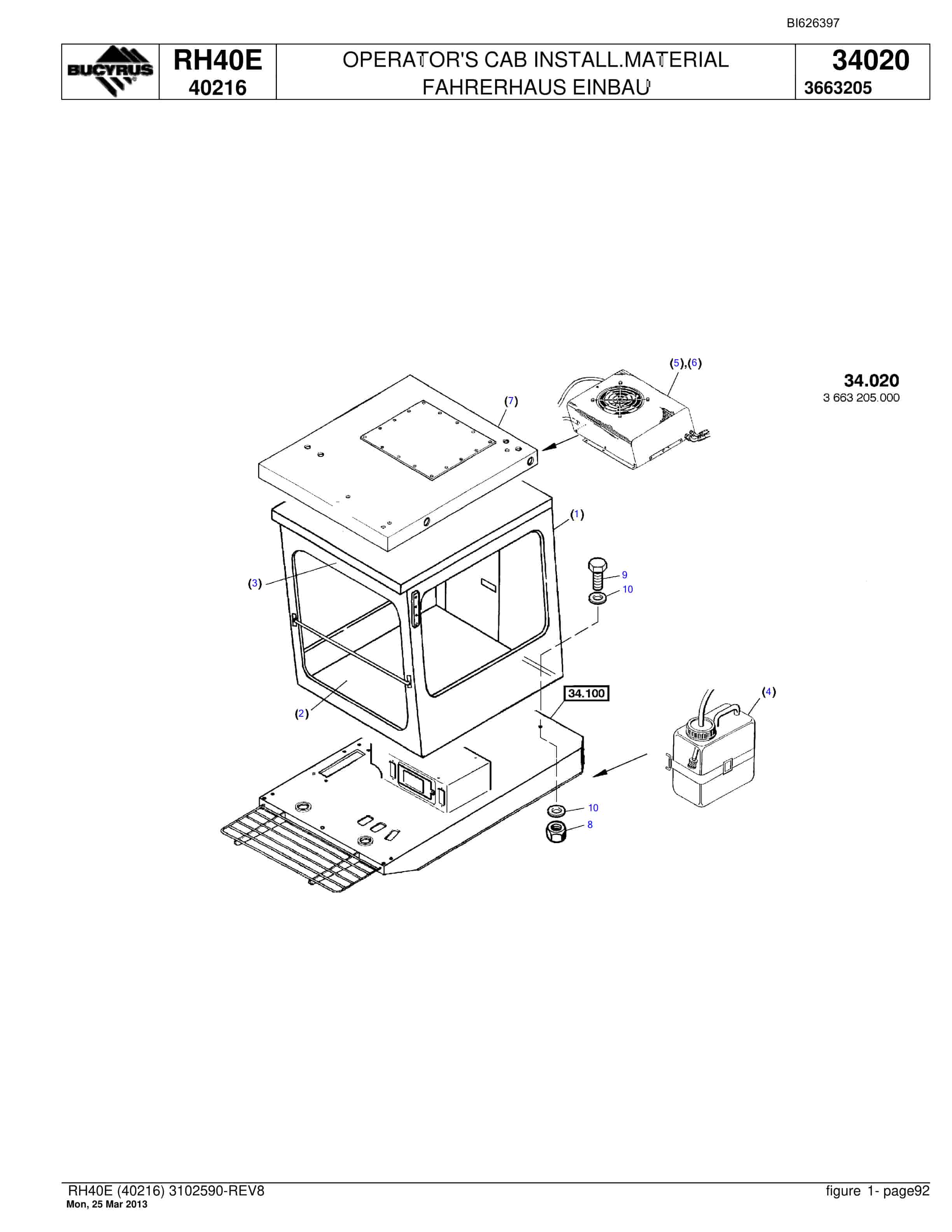 Bucyrus RH40E Hydraulic Excavator Parts Catalog BI626397-4