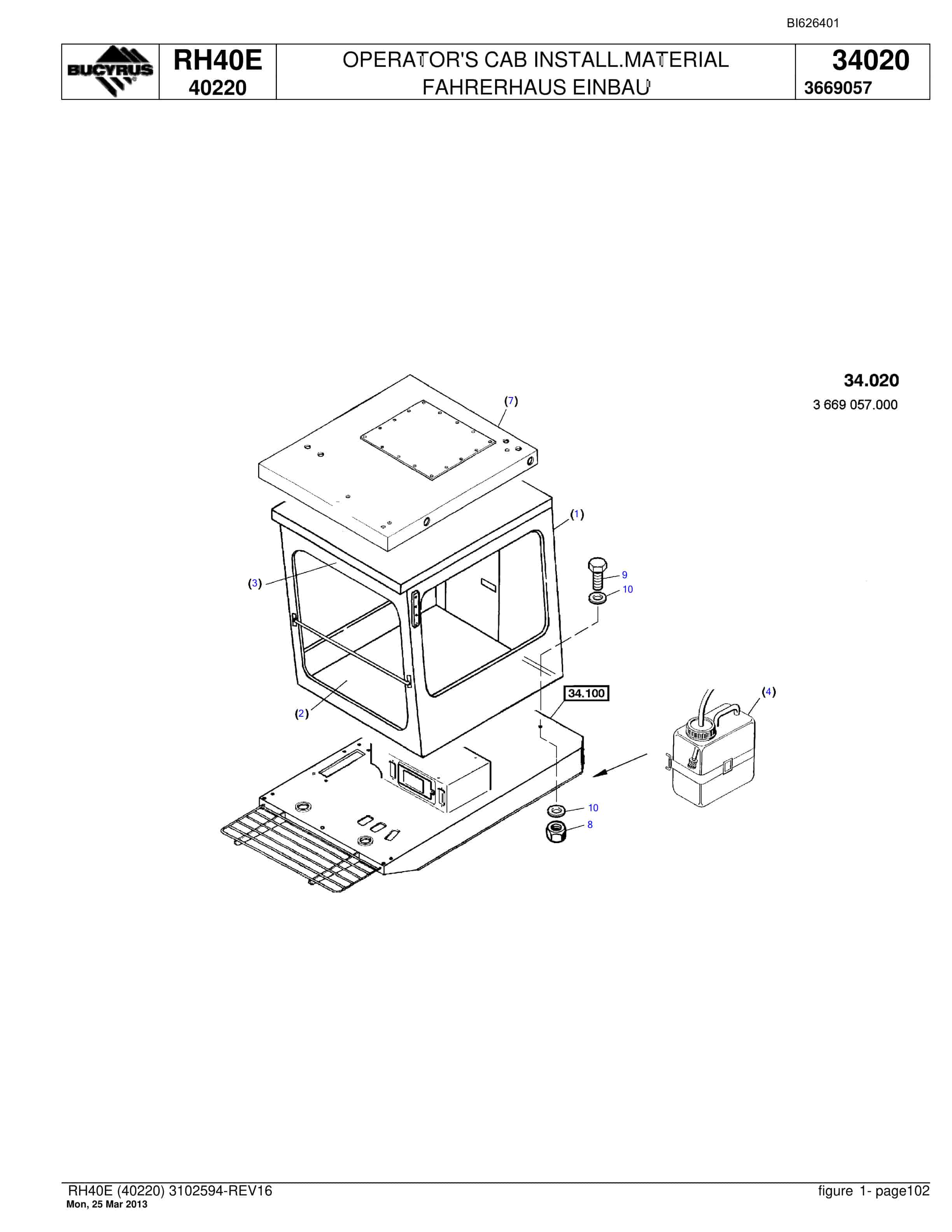 Bucyrus RH40E Hydraulic Excavator Parts Catalog BI626401-4