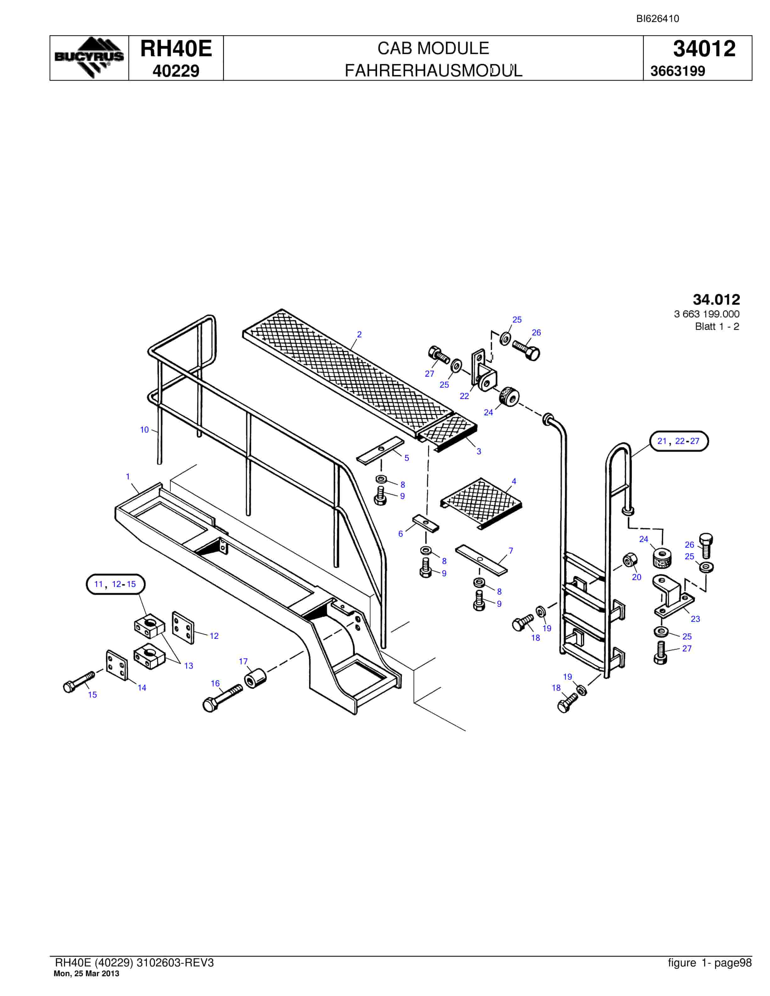 Bucyrus RH40E Hydraulic Excavator Parts Catalog BI626410-4