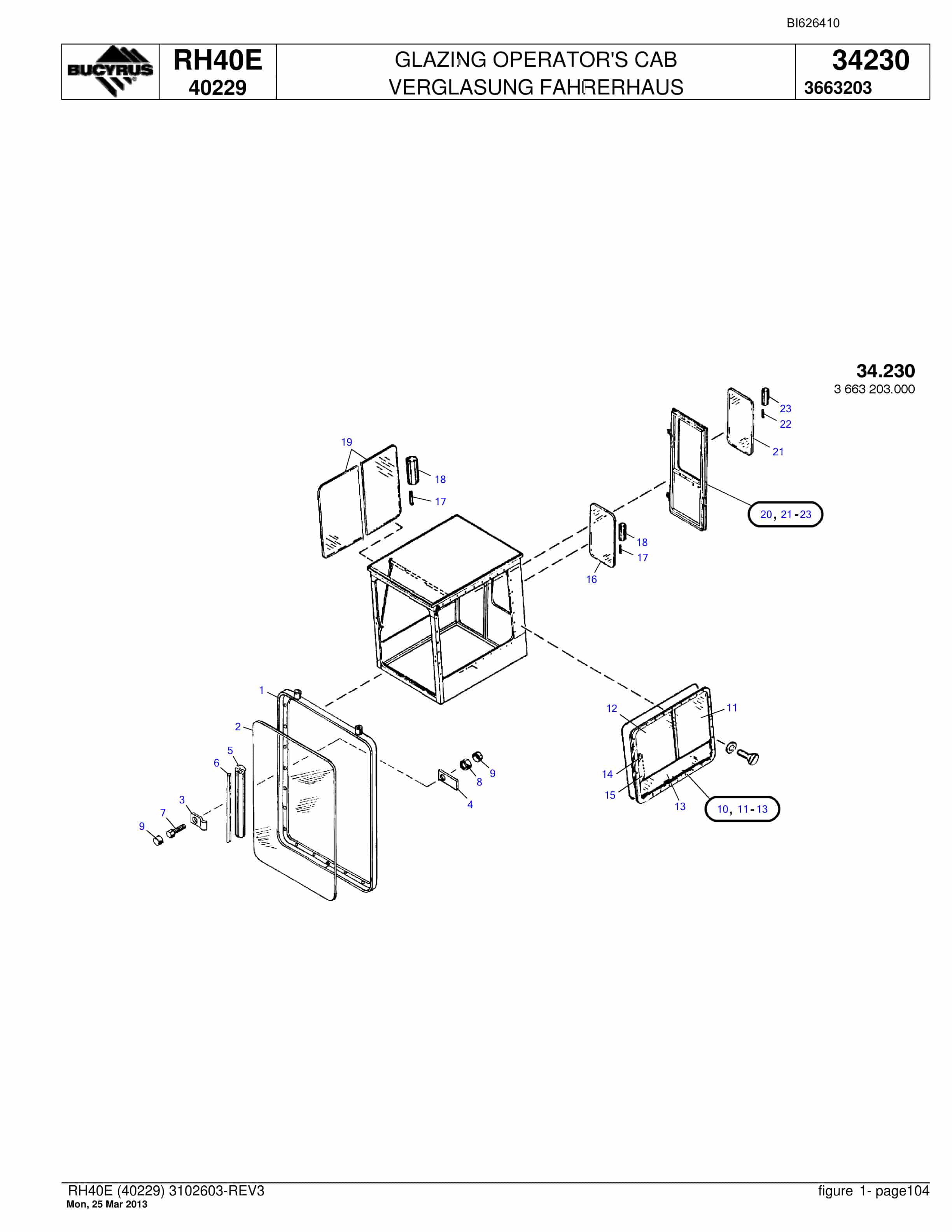 Bucyrus RH40E Hydraulic Excavator Parts Catalog BI626410-5