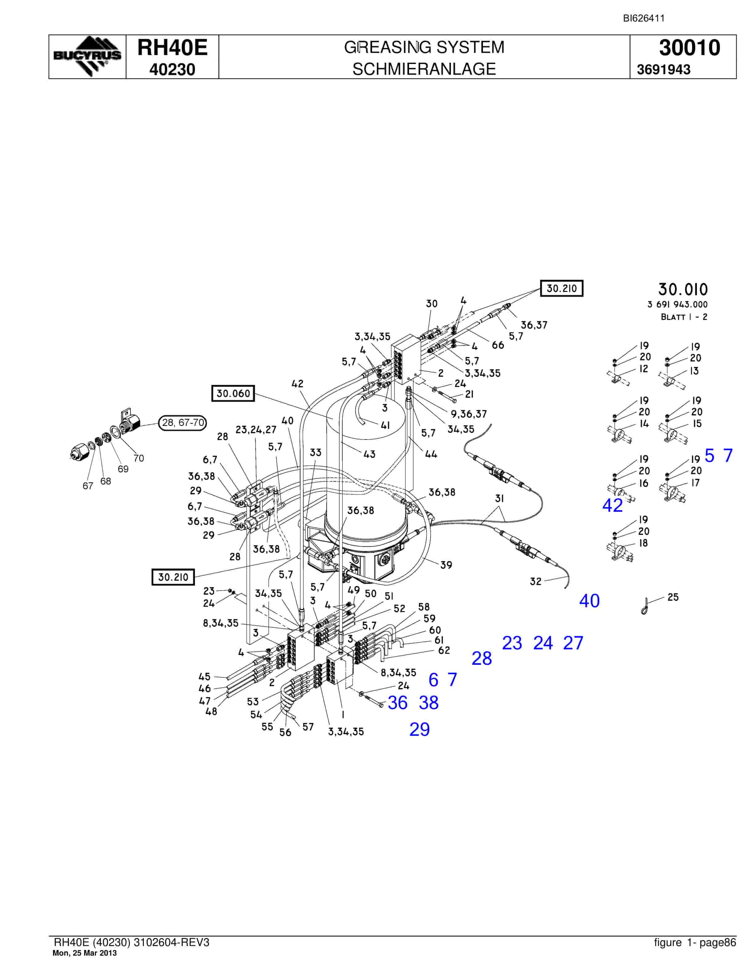 Bucyrus RH40E Hydraulic Excavator Parts Catalog BI626411-3