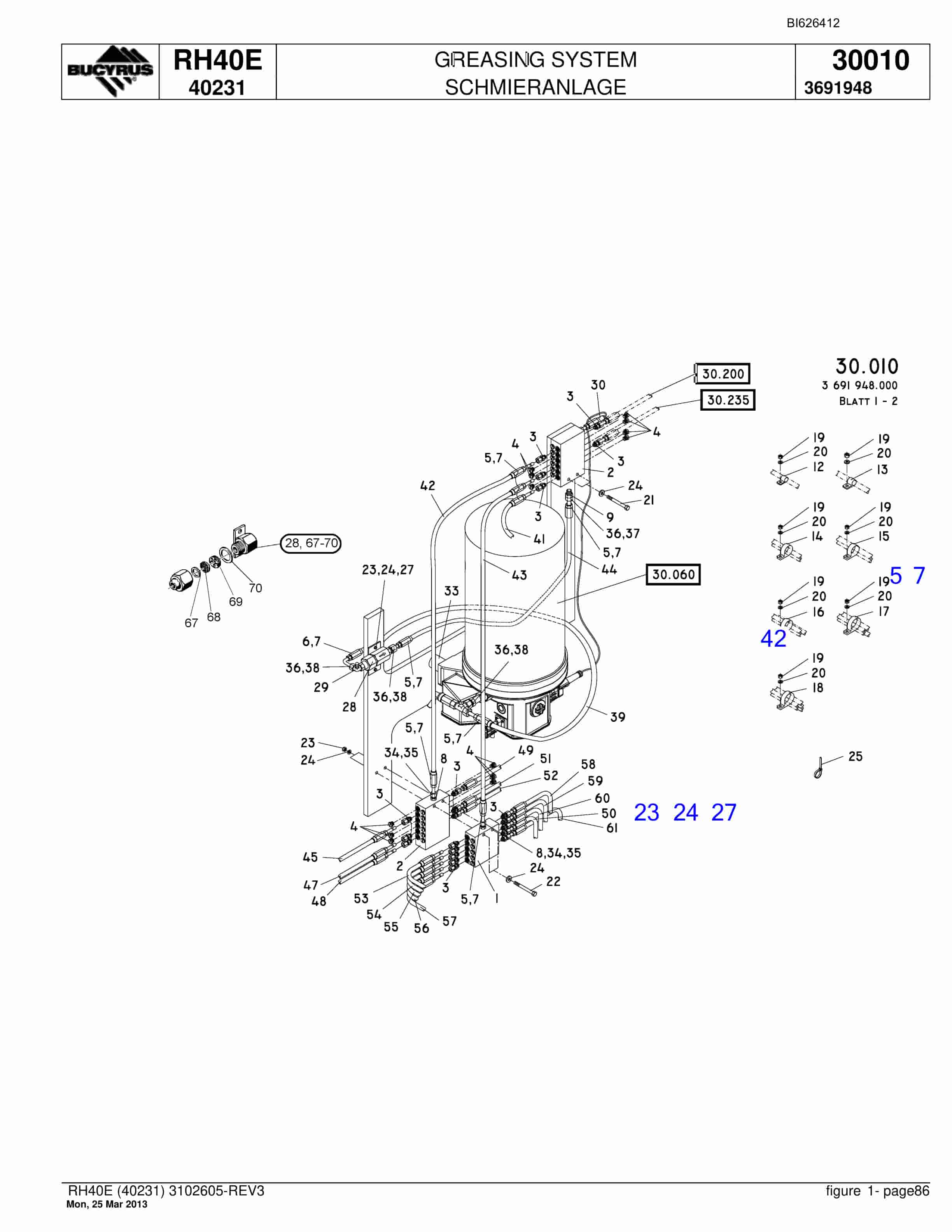 Bucyrus RH40E Hydraulic Excavator Parts Catalog BI626412-3