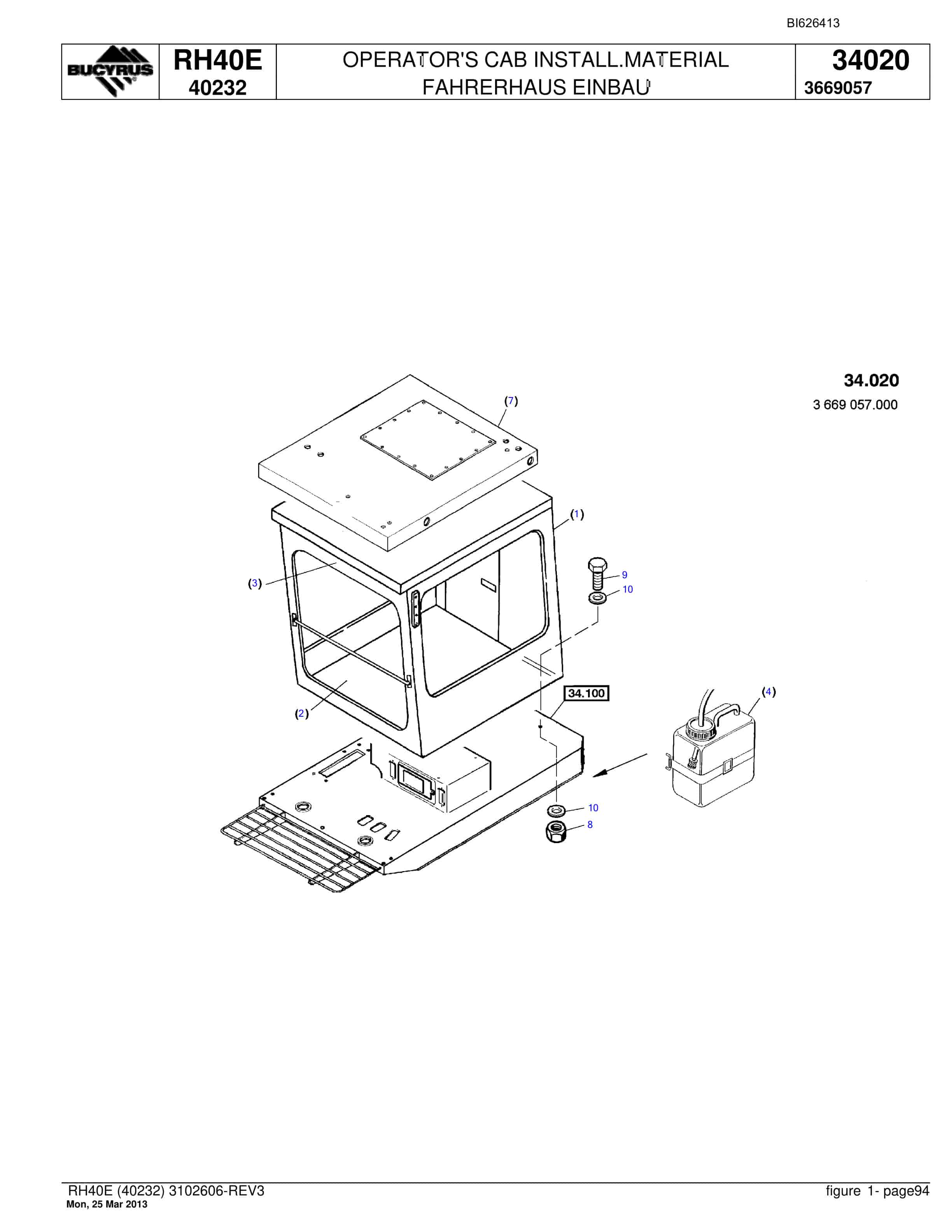 Bucyrus RH40E Hydraulic Excavator Parts Catalog BI626413-4