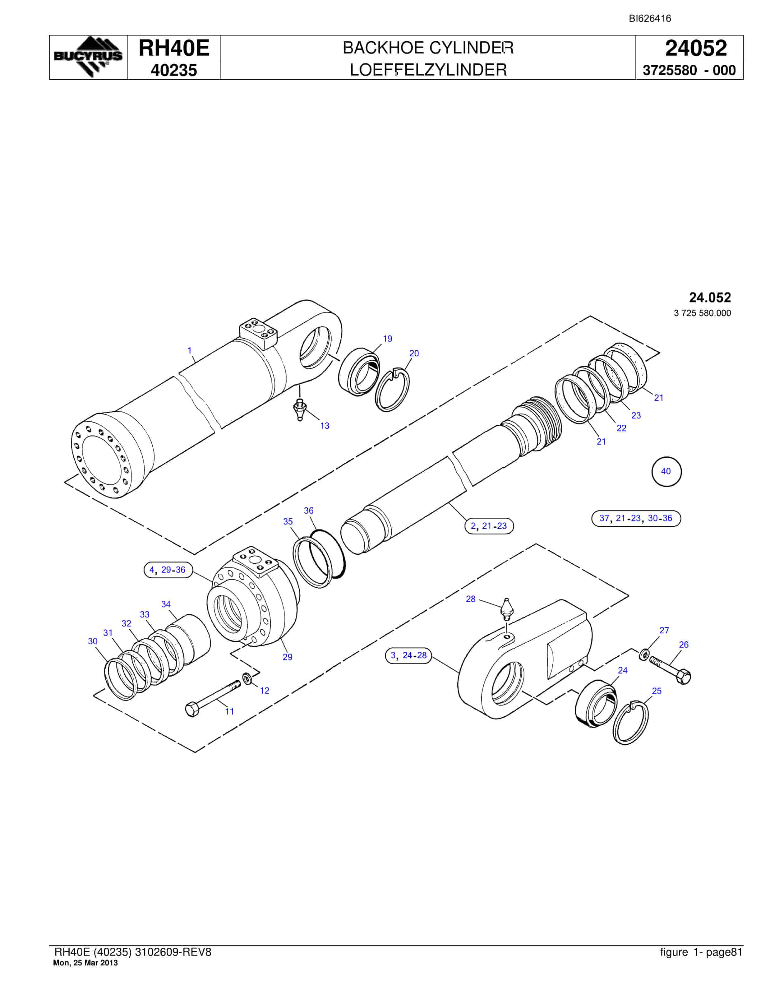 Bucyrus RH40E Hydraulic Excavator Parts Catalog BI626416-3