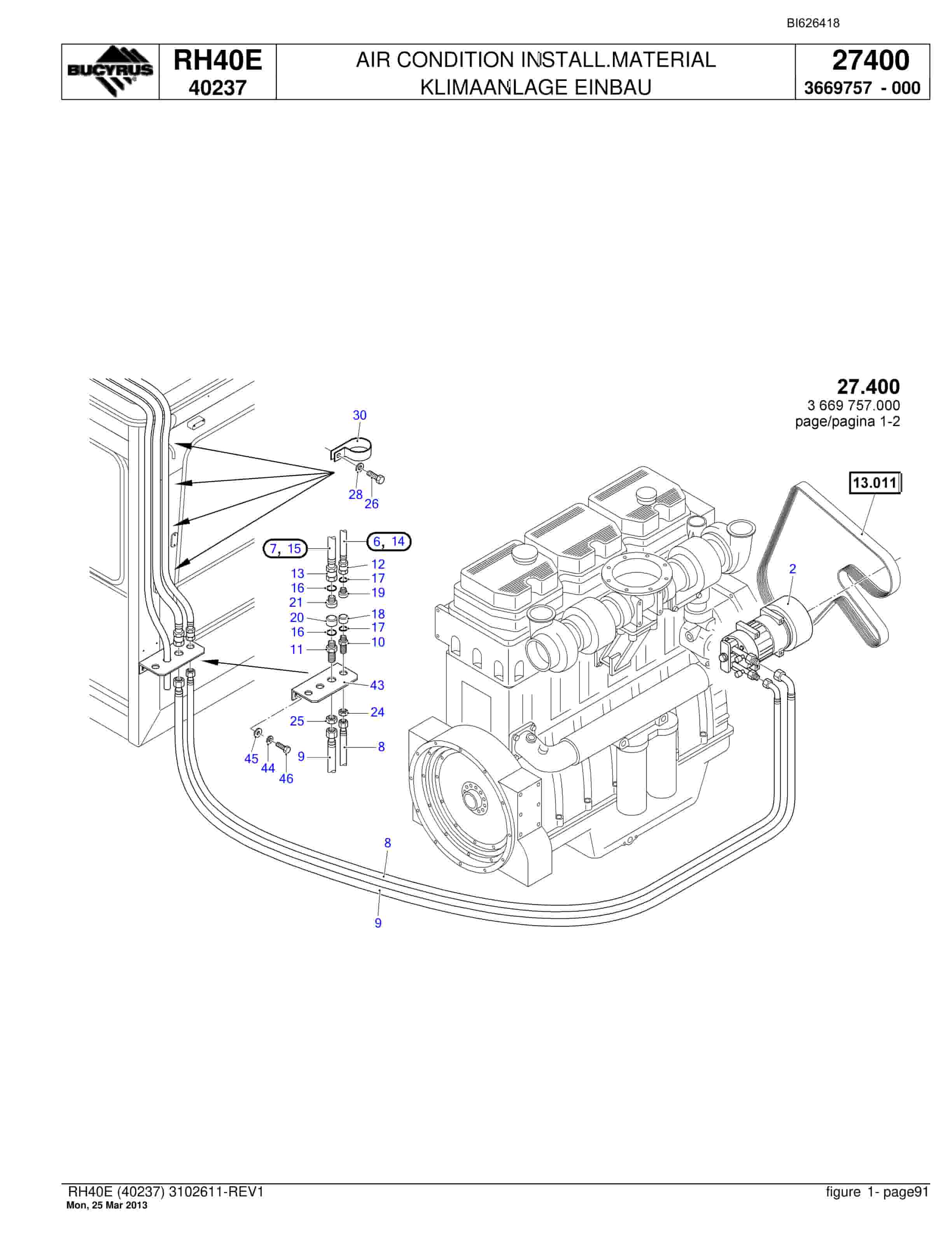 Bucyrus RH40E Hydraulic Excavator Parts Catalog BI626418-3