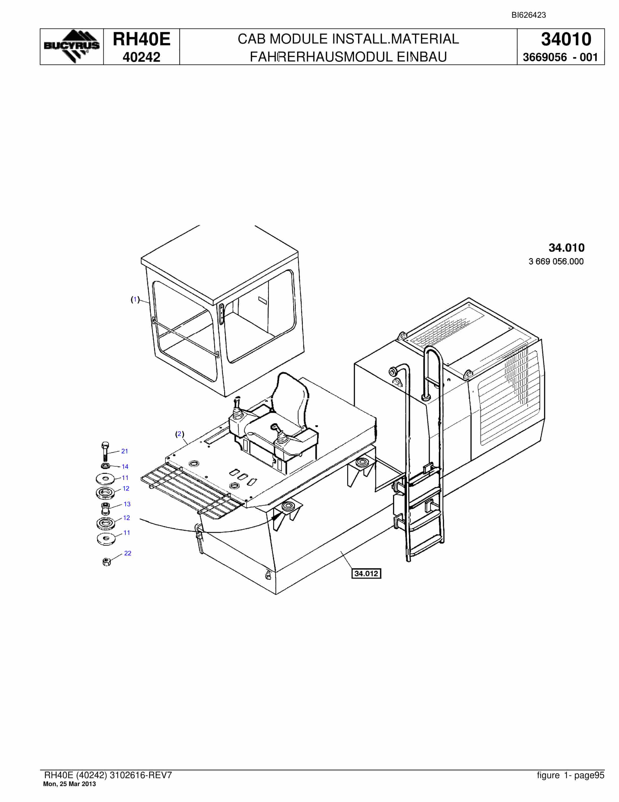 Bucyrus RH40E Hydraulic Excavator Parts Catalog BI626423-4