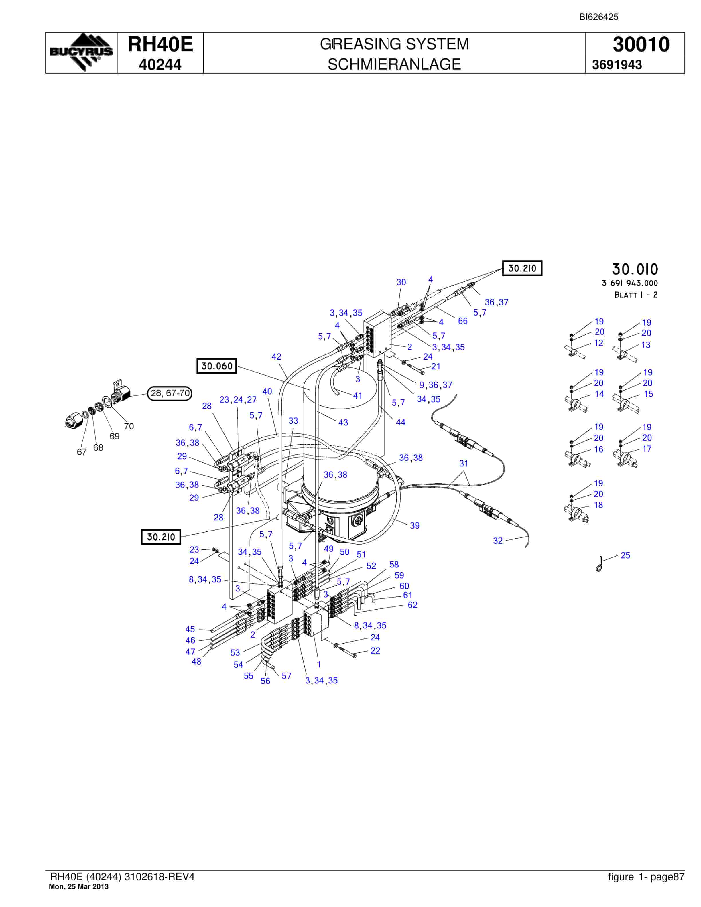 Bucyrus RH40E Hydraulic Excavator Parts Catalog BI626425-3
