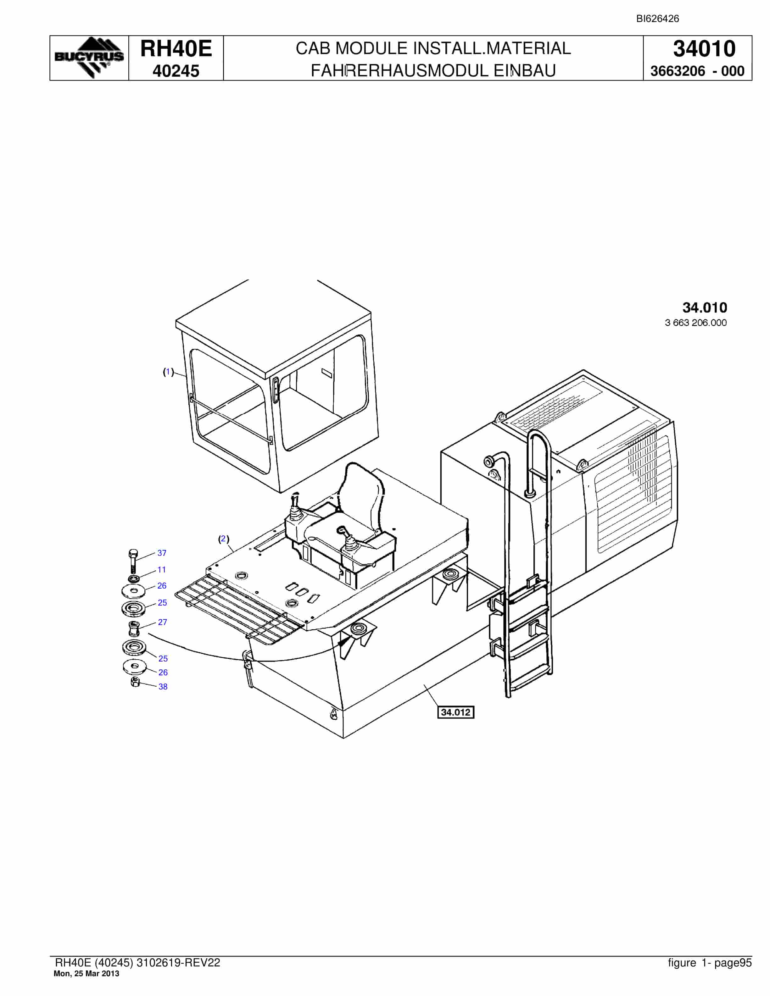Bucyrus RH40E Hydraulic Excavator Parts Catalog BI626426-4