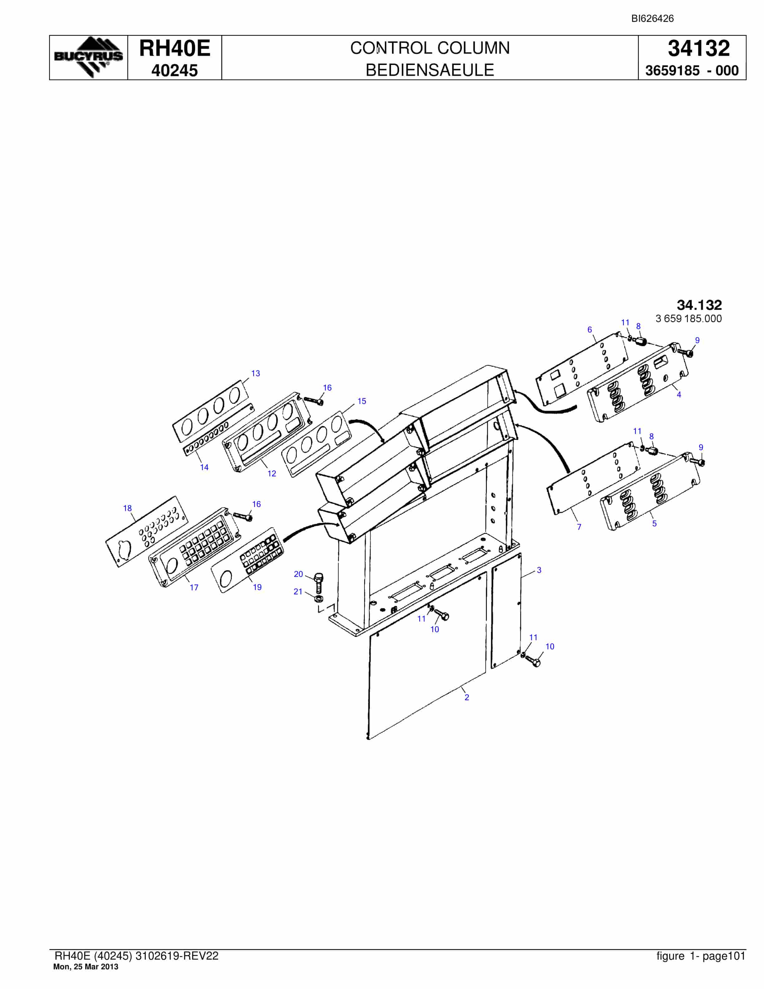 Bucyrus RH40E Hydraulic Excavator Parts Catalog BI626426-5