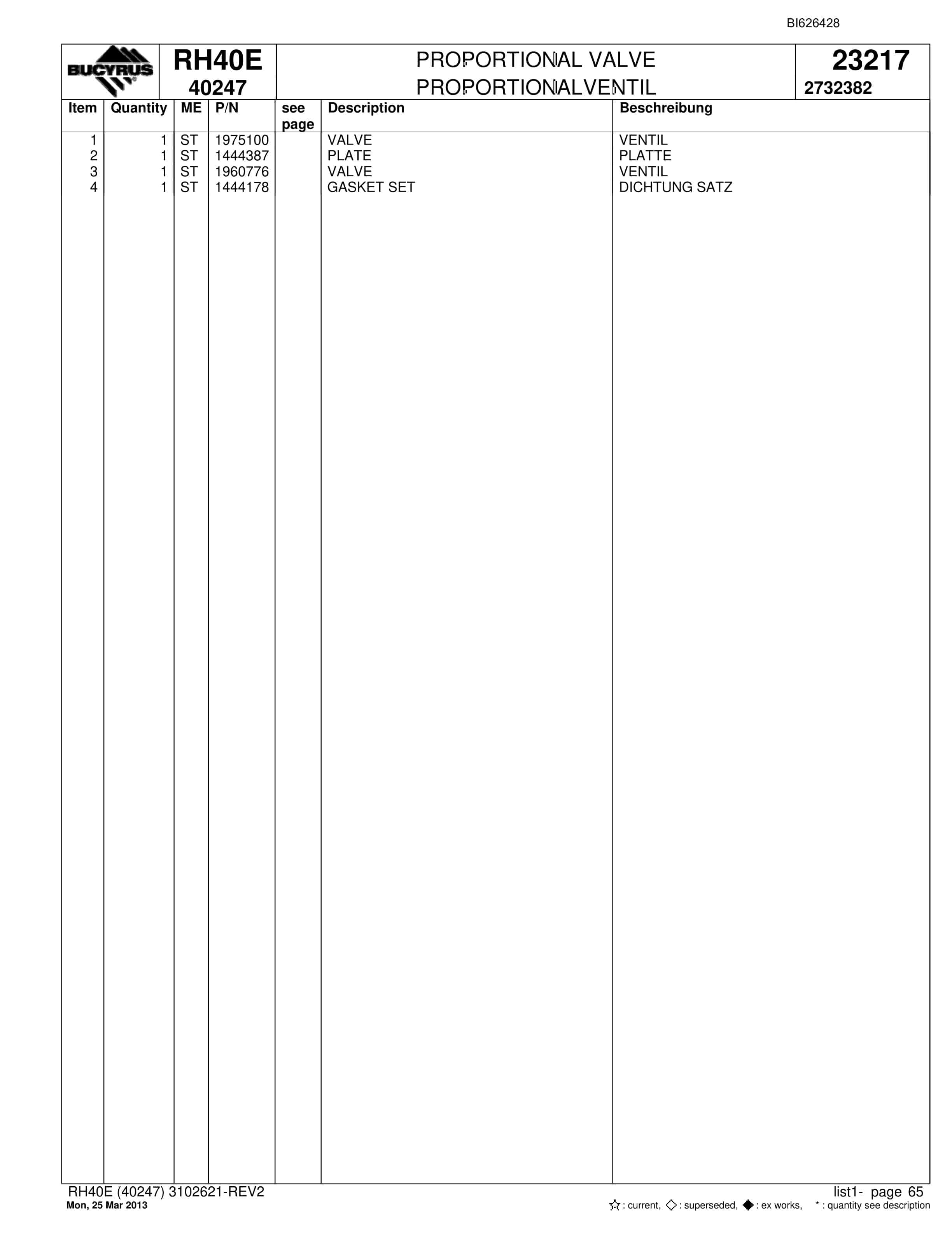 Bucyrus RH40E Hydraulic Excavator Parts Catalog BI626428-2