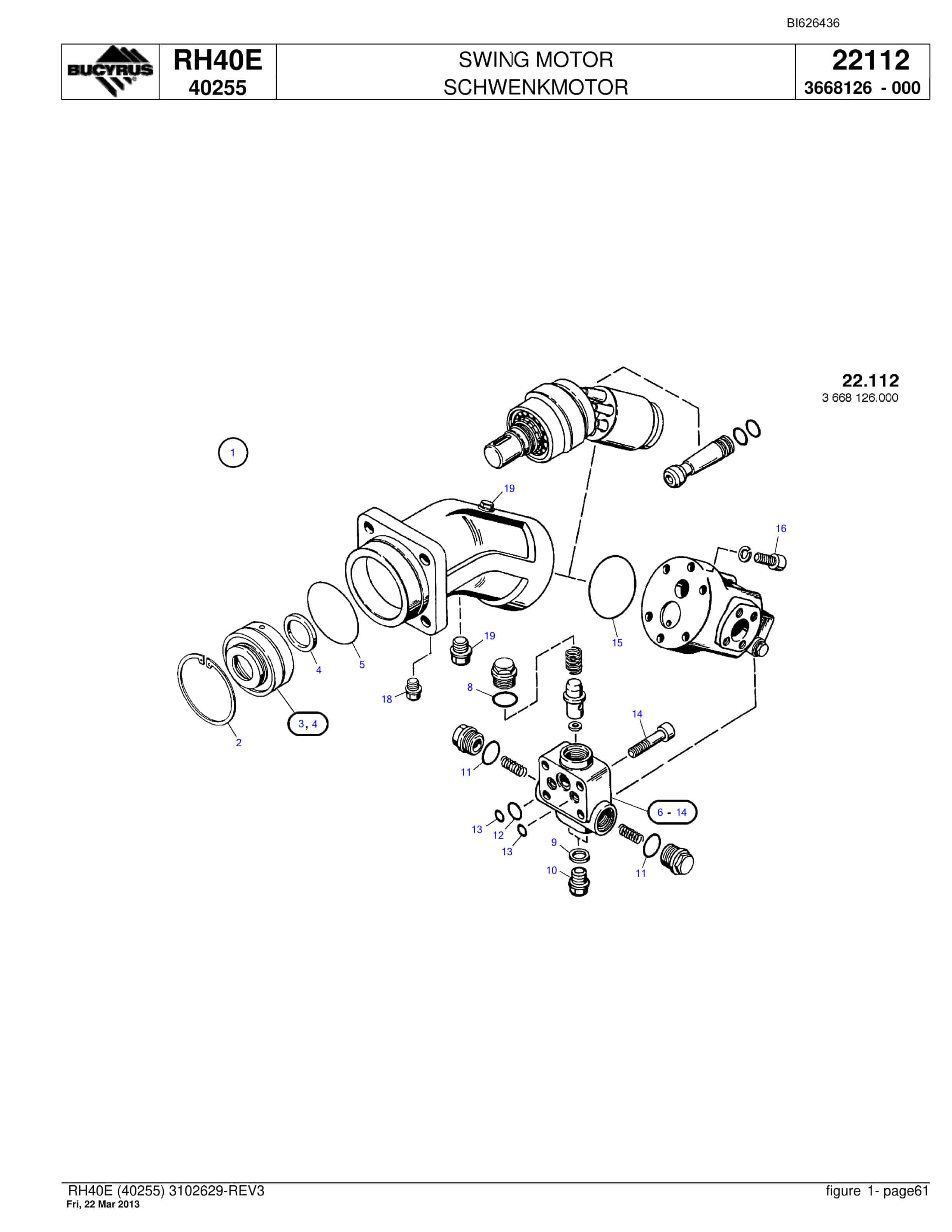 Bucyrus RH40E Hydraulic Excavator Parts Catalog BI626436-2