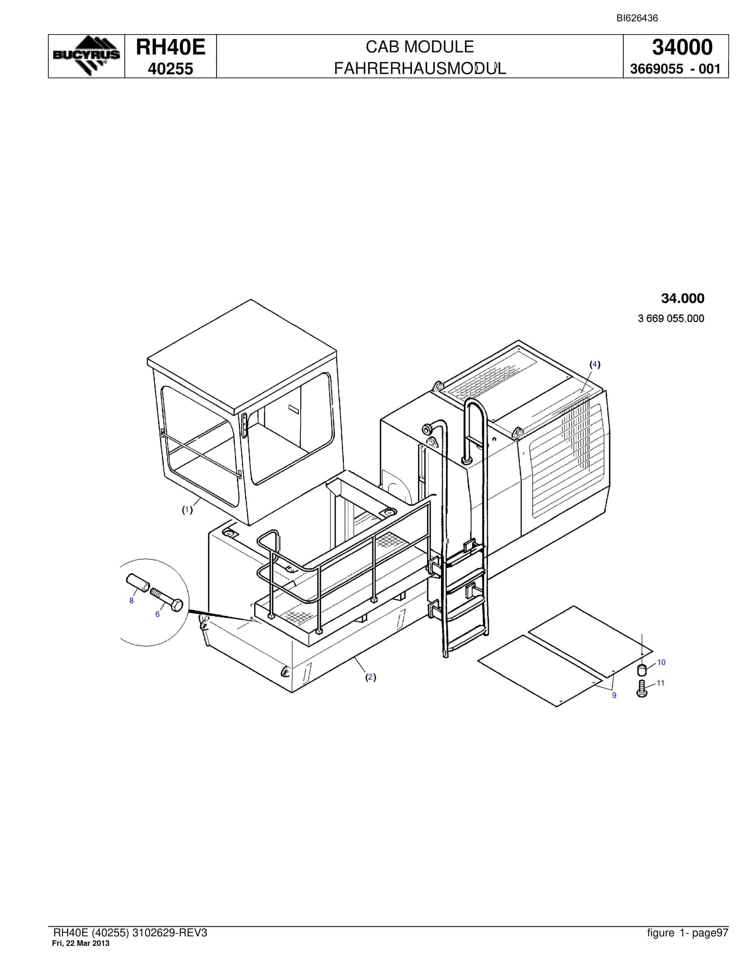Bucyrus RH40E Hydraulic Excavator Parts Catalog BI626436-4