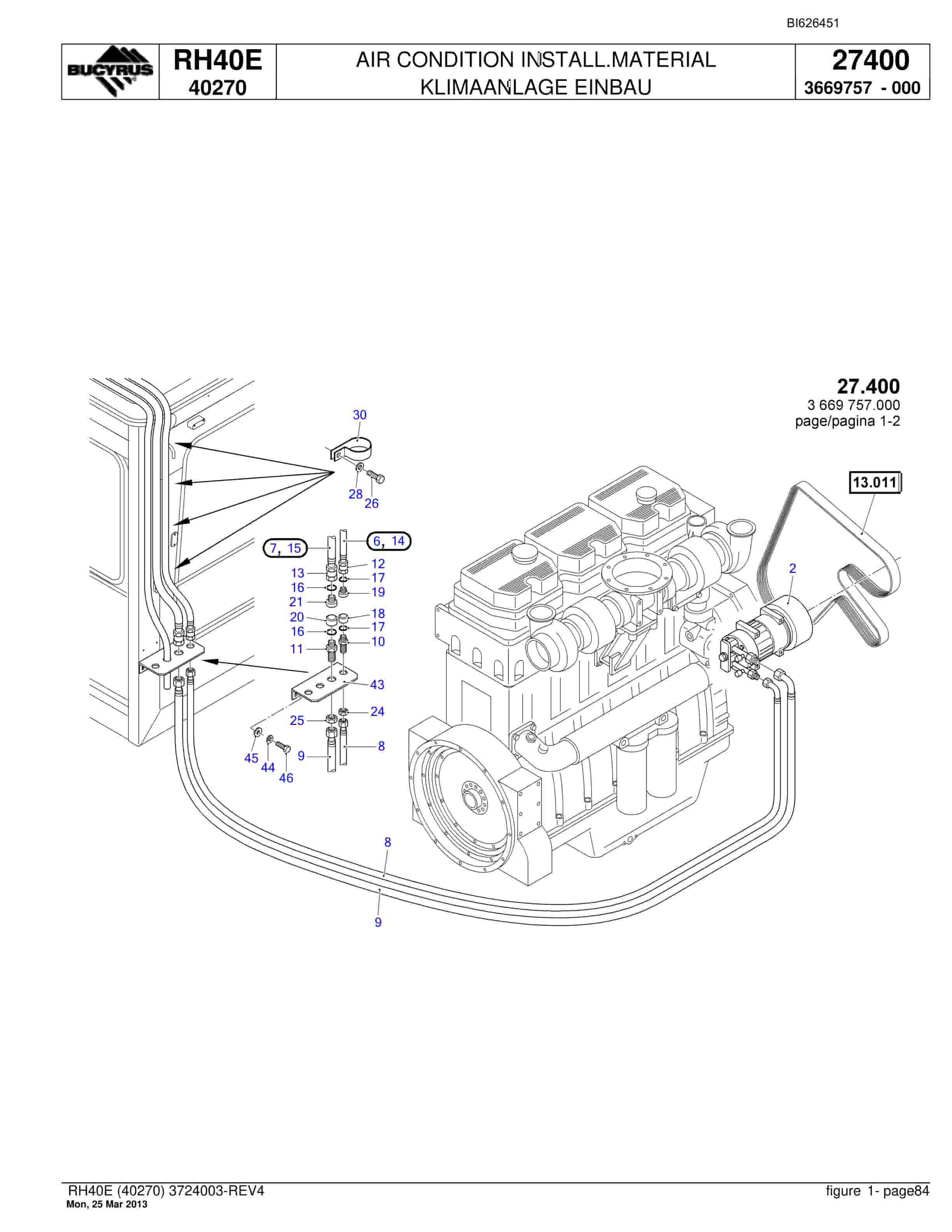 Bucyrus RH40E Hydraulic Excavator Parts Catalog BI626451-3