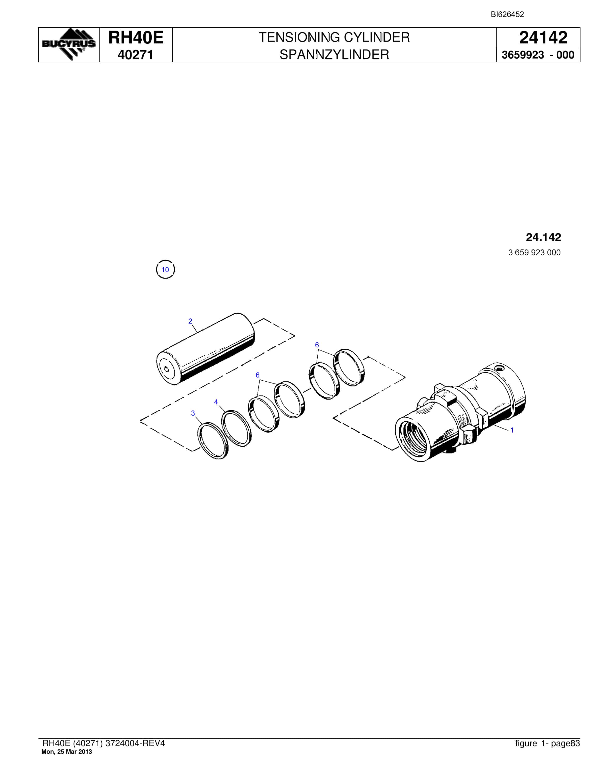 Bucyrus RH40E Hydraulic Excavator Parts Catalog BI626452-3