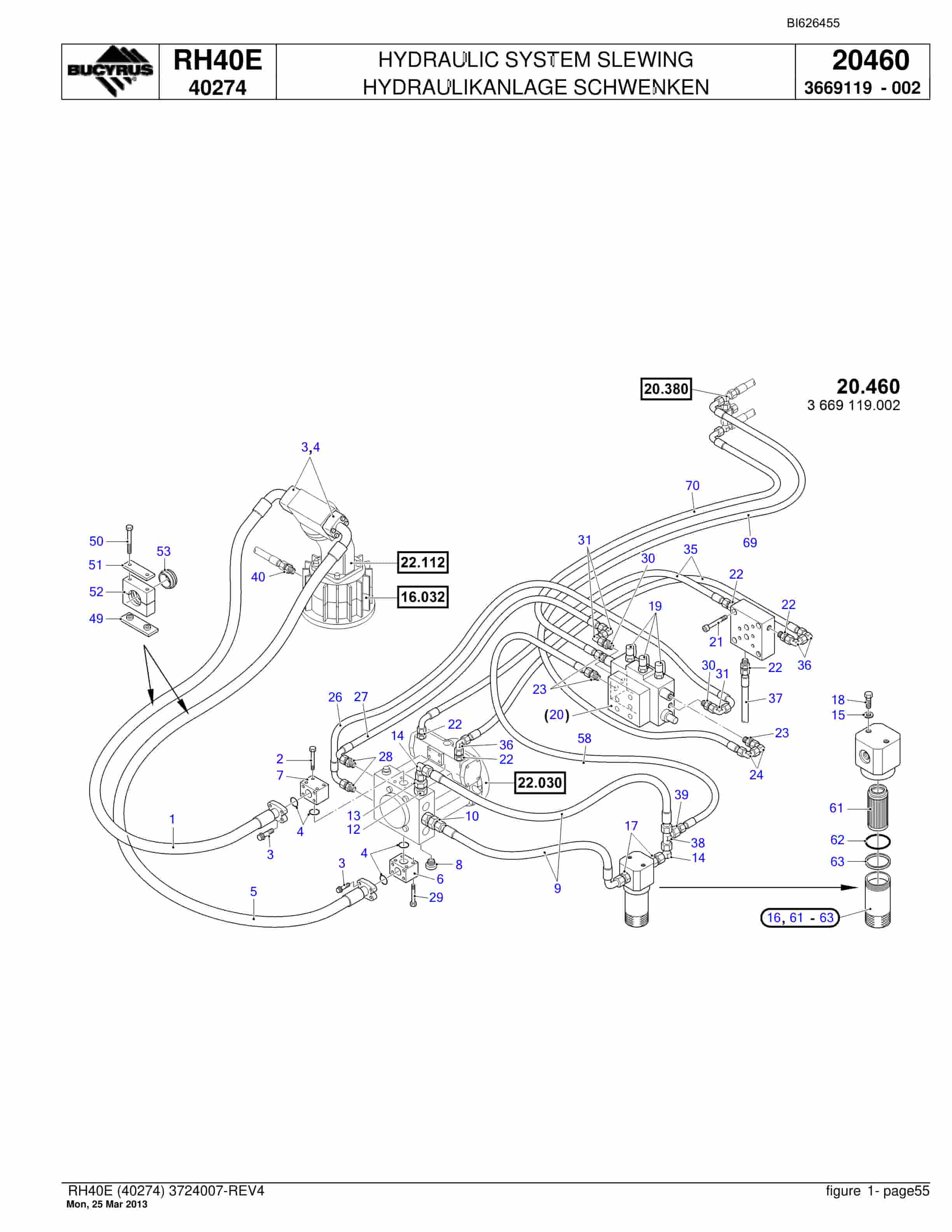 Bucyrus RH40E Hydraulic Excavator Parts Catalog BI626455-2