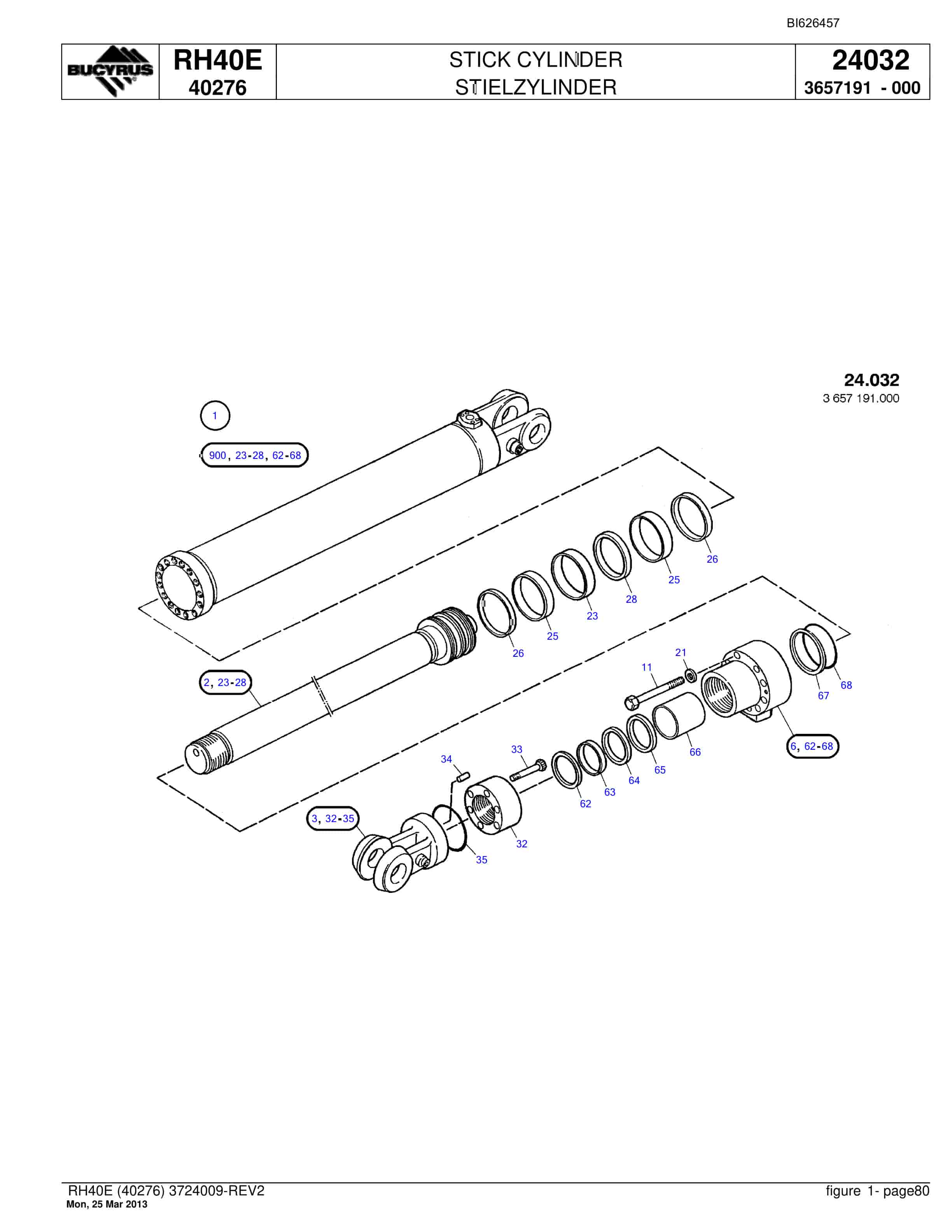 Bucyrus RH40E Hydraulic Excavator Parts Catalog BI626457-3