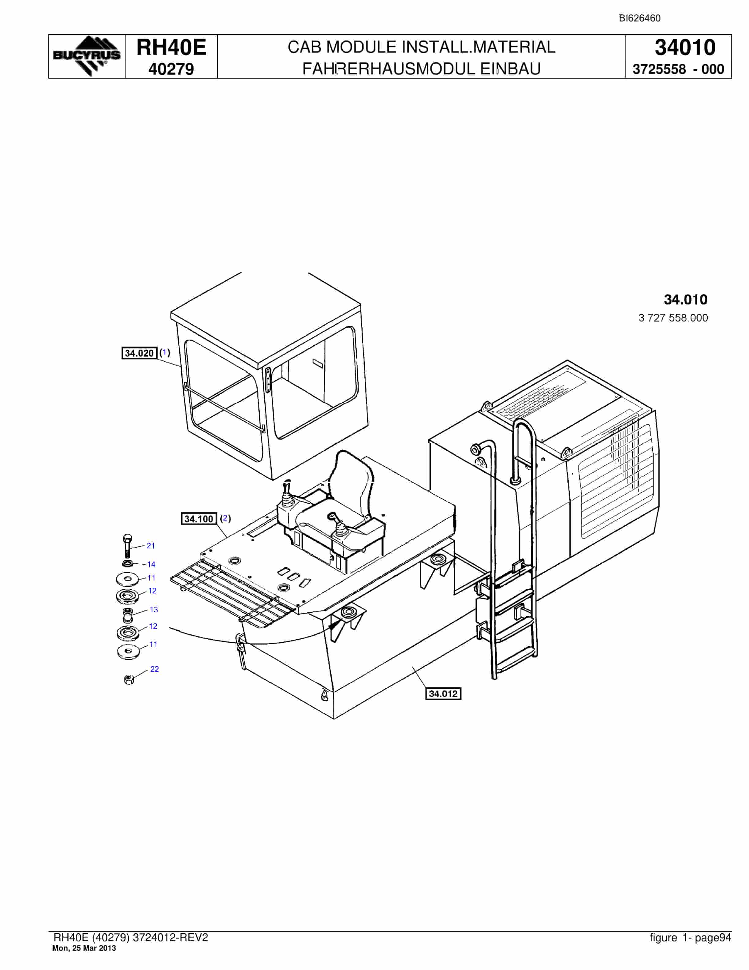 Bucyrus RH40E Hydraulic Excavator Parts Catalog BI626460-4
