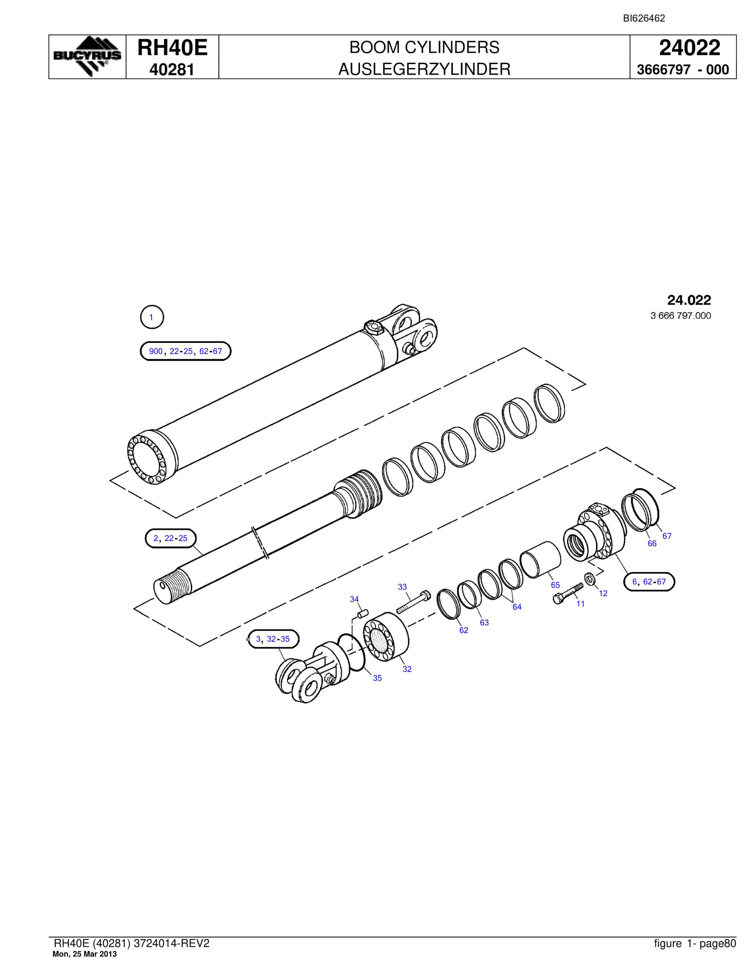 Bucyrus RH40E Hydraulic Excavator Parts Catalog BI626462-3