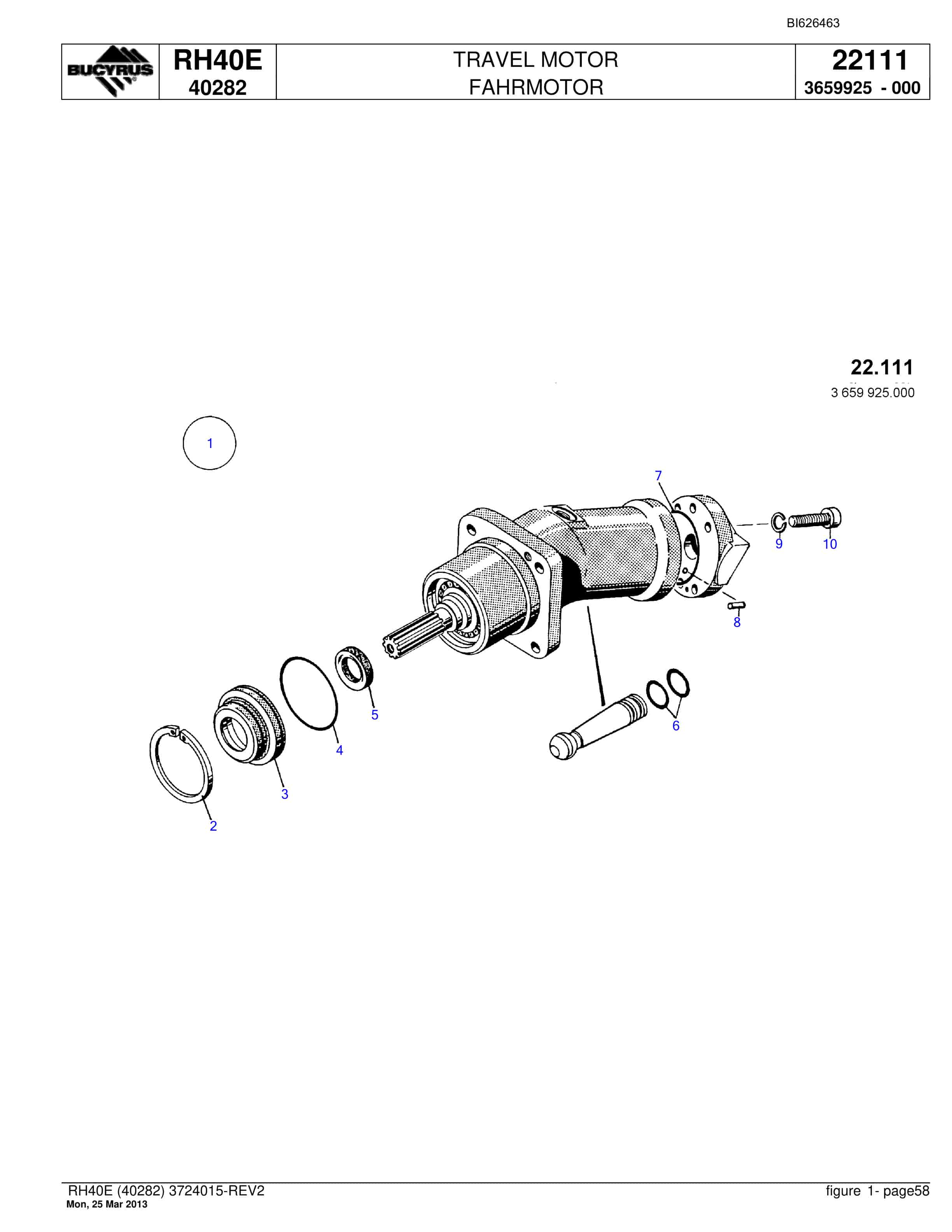 Bucyrus RH40E Hydraulic Excavator Parts Catalog BI626463-2