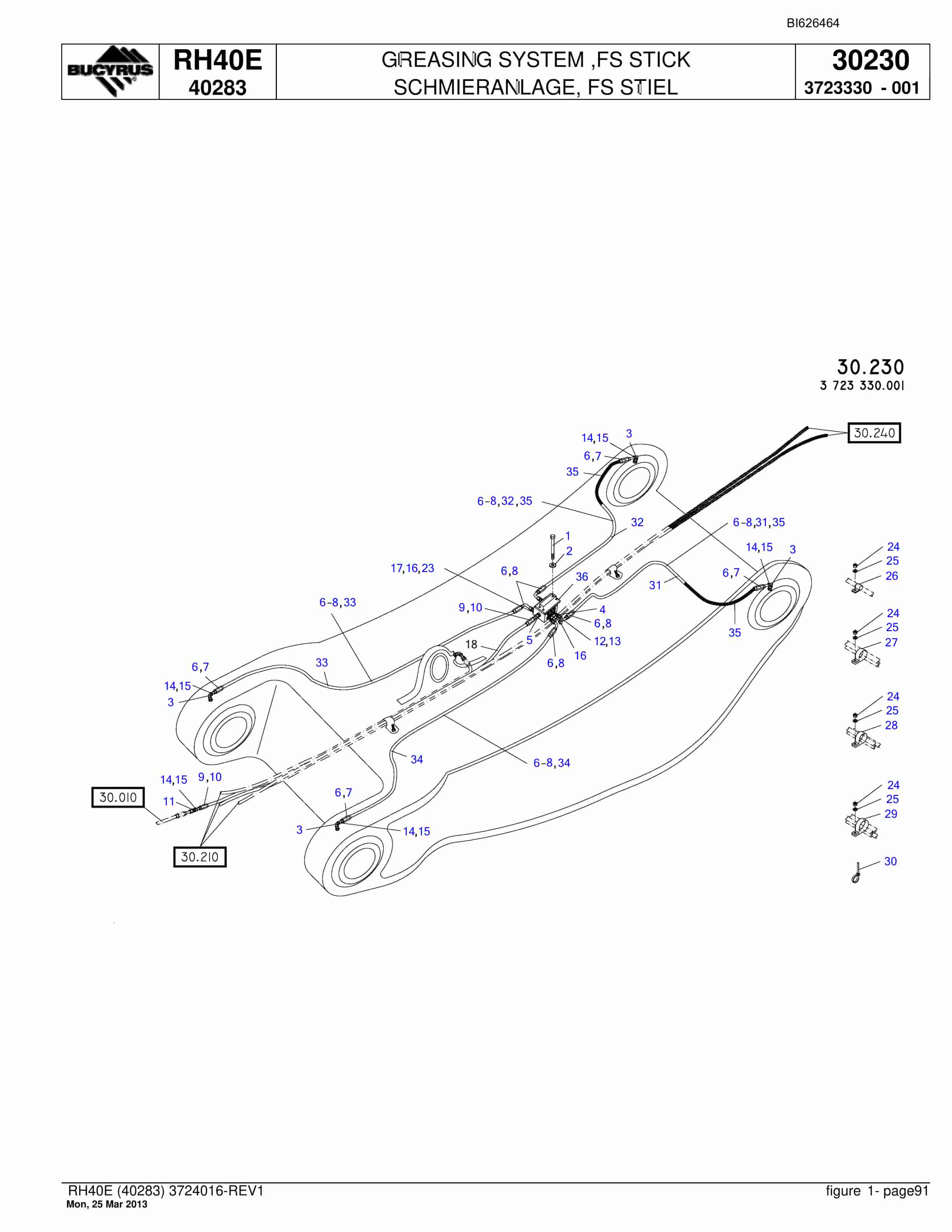 Bucyrus RH40E Hydraulic Excavator Parts Catalog BI626464-4