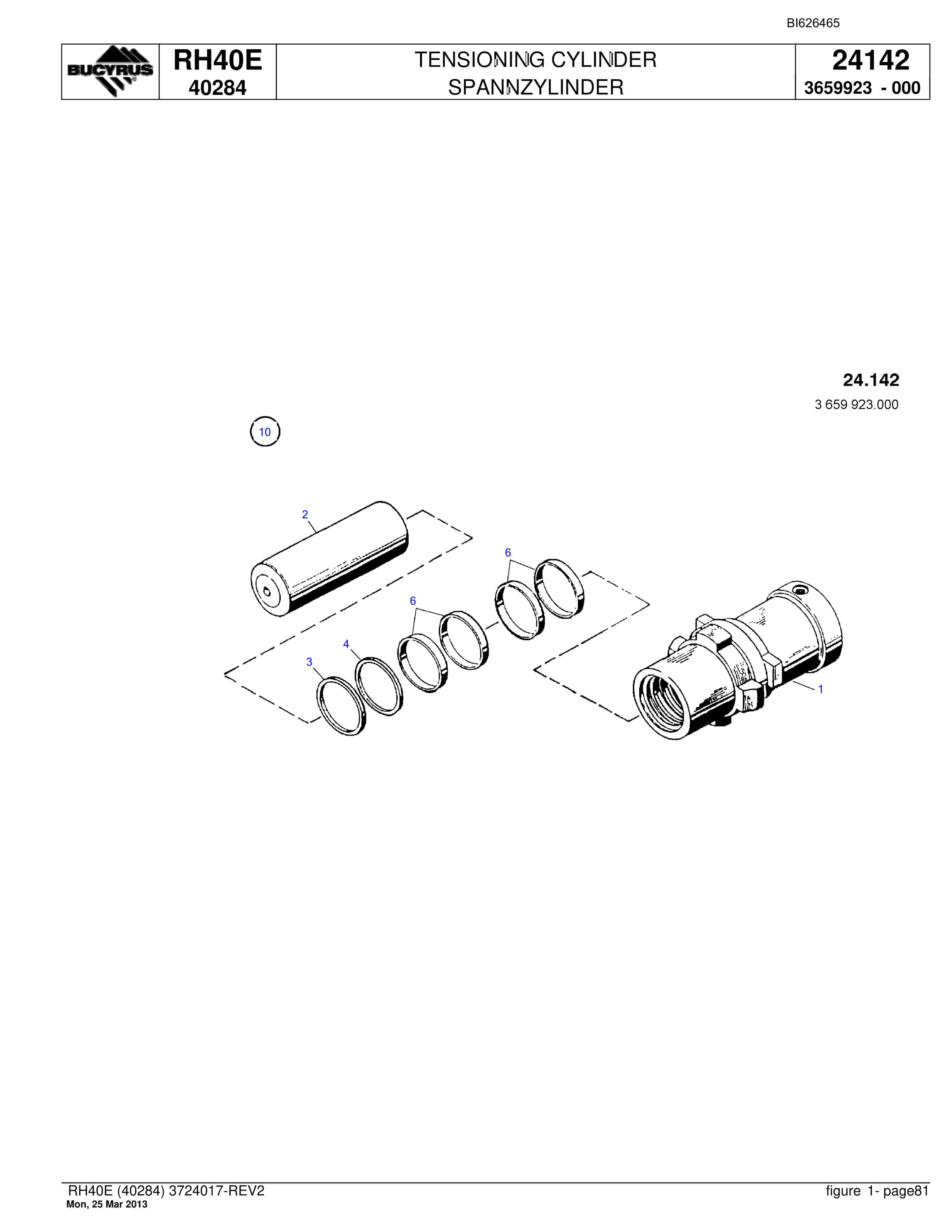 Bucyrus RH40E Hydraulic Excavator Parts Catalog BI626465-3