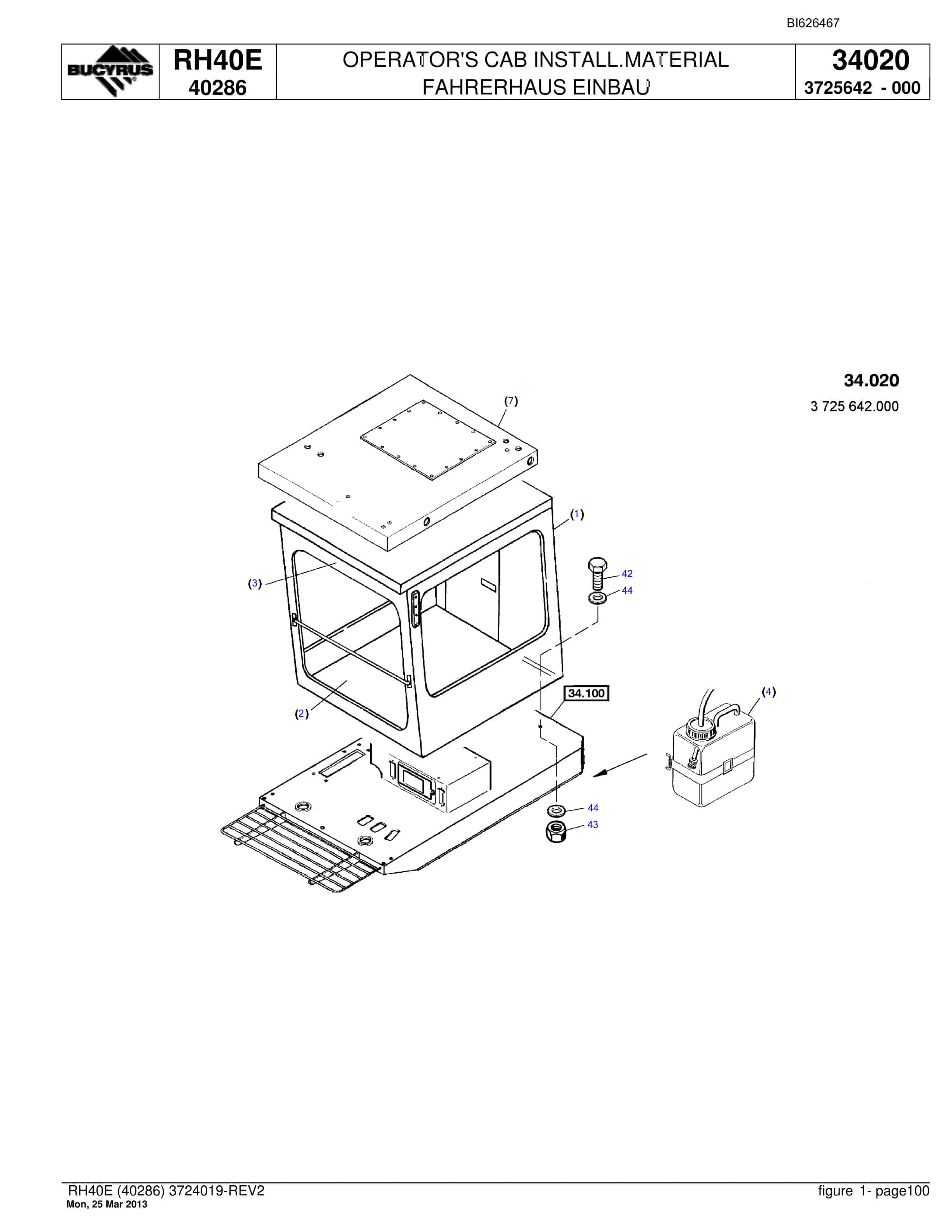 Bucyrus RH40E Hydraulic Excavator Parts Catalog BI626467-5