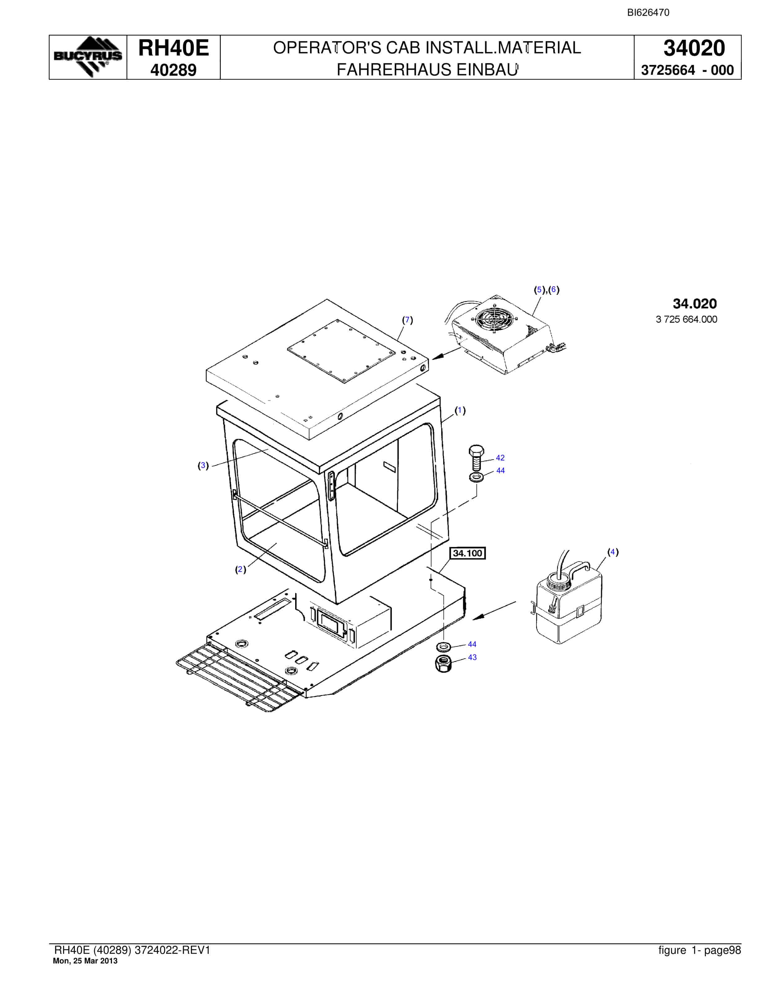 Bucyrus RH40E Hydraulic Excavator Parts Catalog BI626470-5