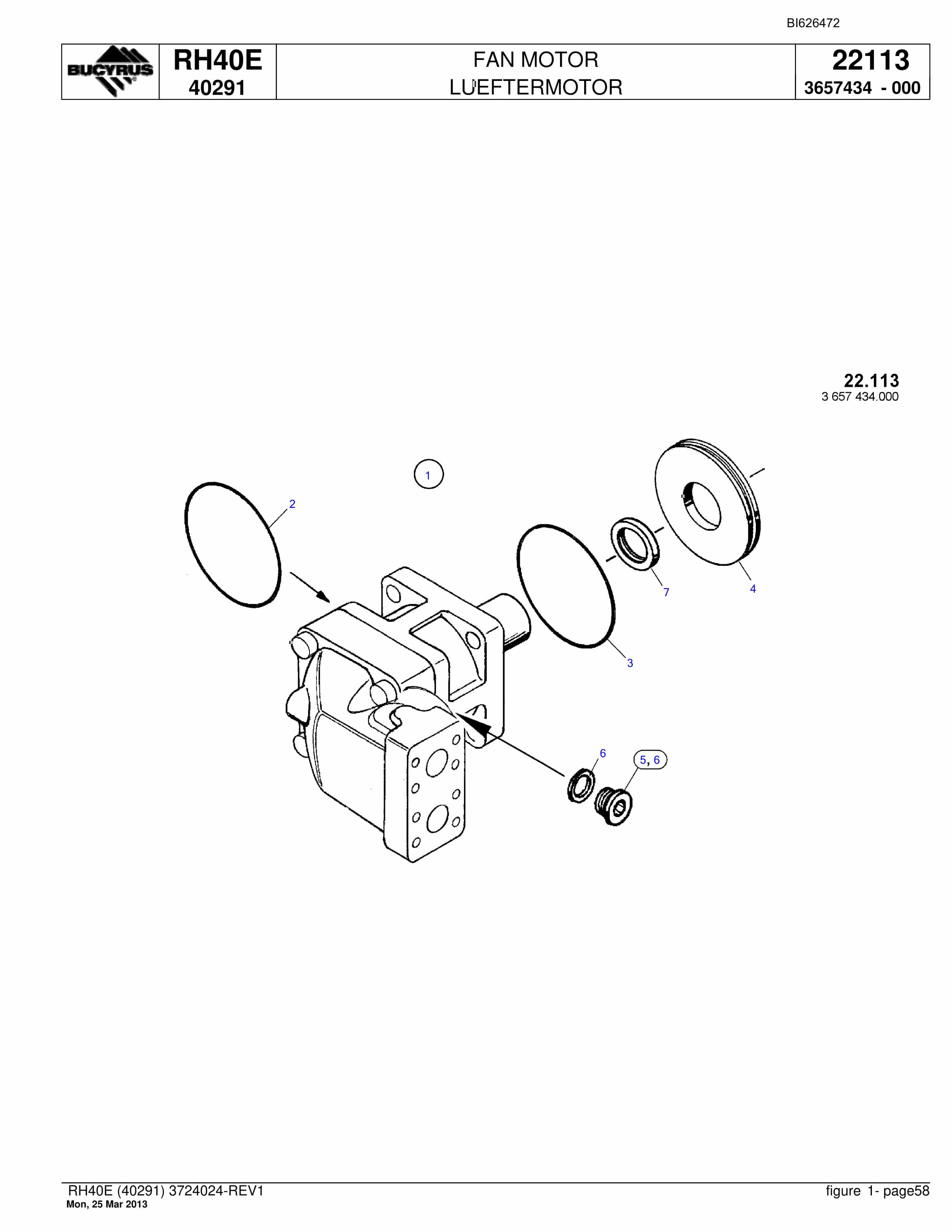 Bucyrus RH40E Hydraulic Excavator Parts Catalog BI626472-2