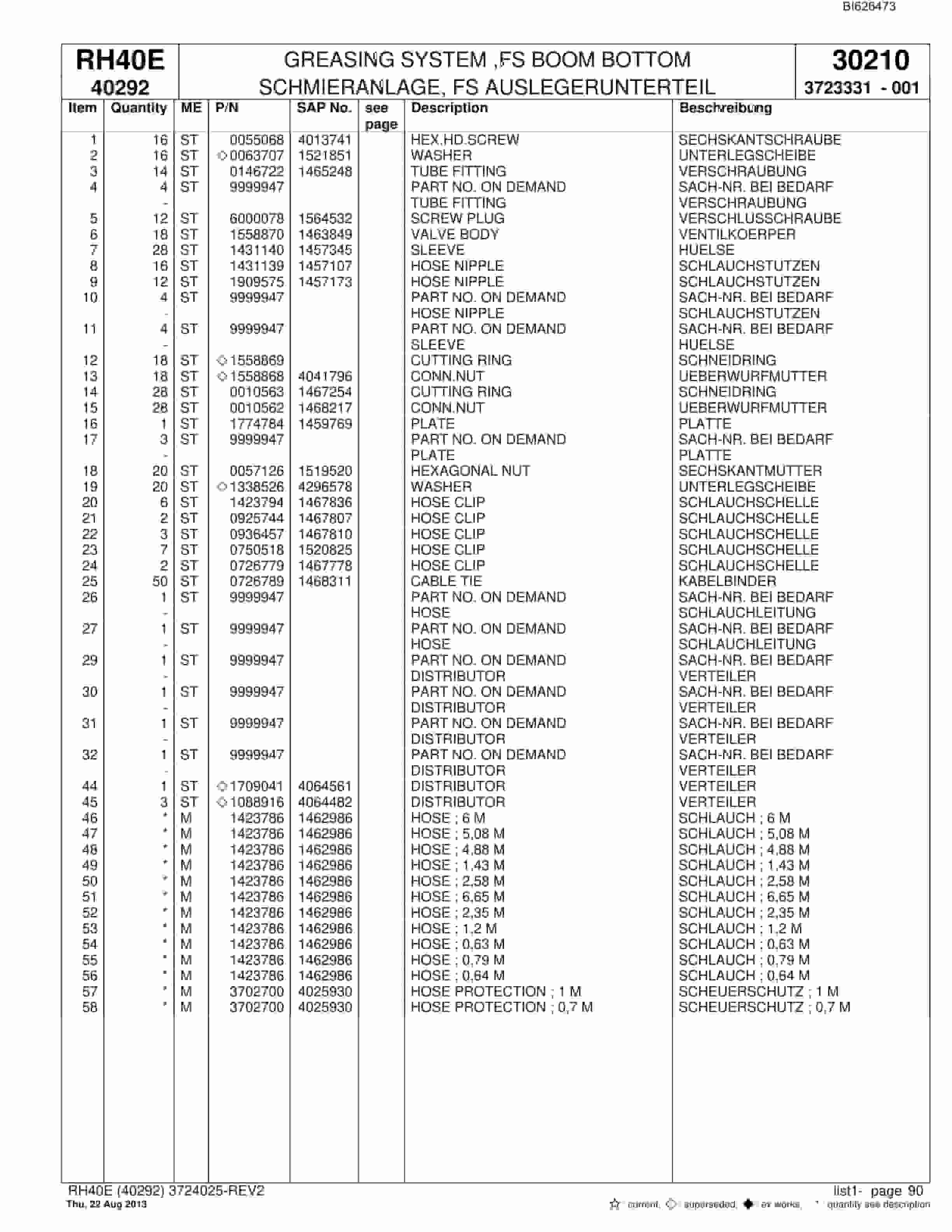 Bucyrus RH40E Hydraulic Excavator Parts Catalog BI626473-4