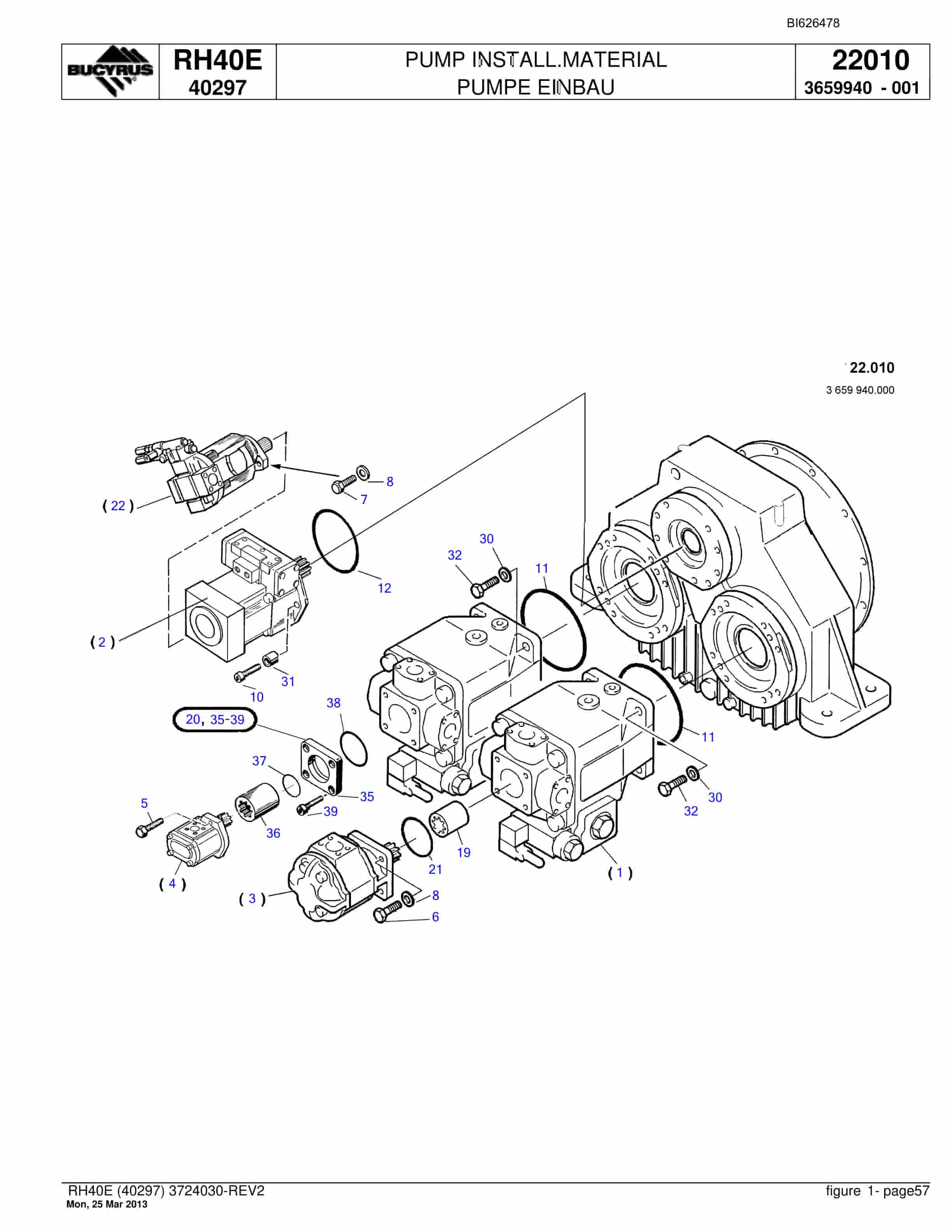 Bucyrus RH40E Hydraulic Excavator Parts Catalog BI626478-2