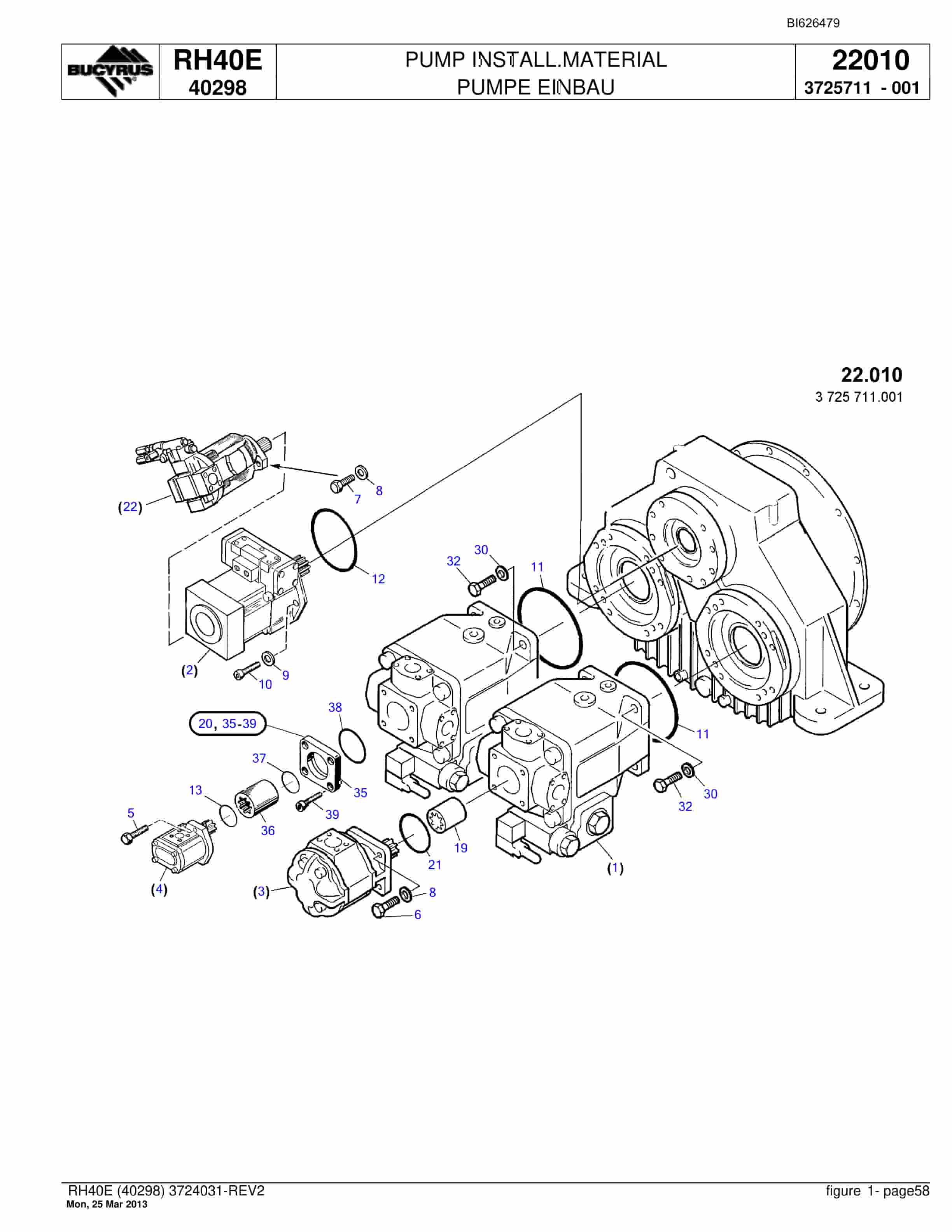 Bucyrus RH40E Hydraulic Excavator Parts Catalog BI626479-2